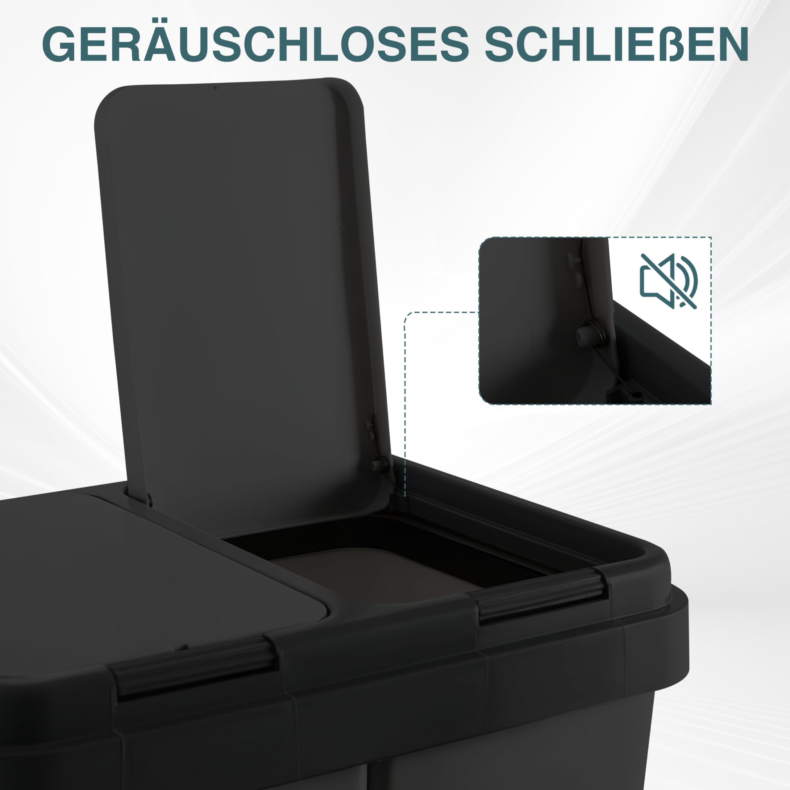 Ribelli Zweimer Duo Müllbehälter mit Deckel 2 x ca. 25 Liter, Kunststoff Mülleimer für die Küche geruchsdichter Abfalleimer Mülltrennsystem, ca. 45 x 32 x 51 cm, Schwarz, 502000