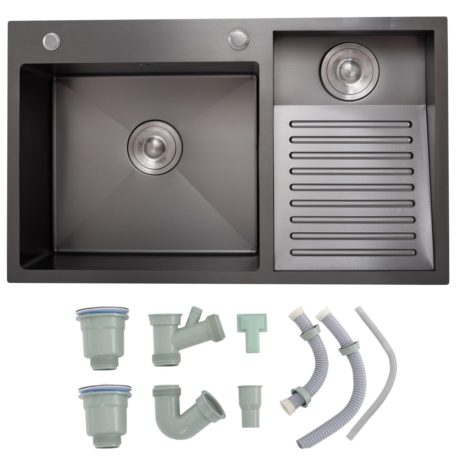 LMYSXAOZ Utility Room and Laundry Sink - Heavy Duty Black SUS 304 Stainless Steel with Integrated Washboard, Easy Clean Double Bowl Design for Bathroom