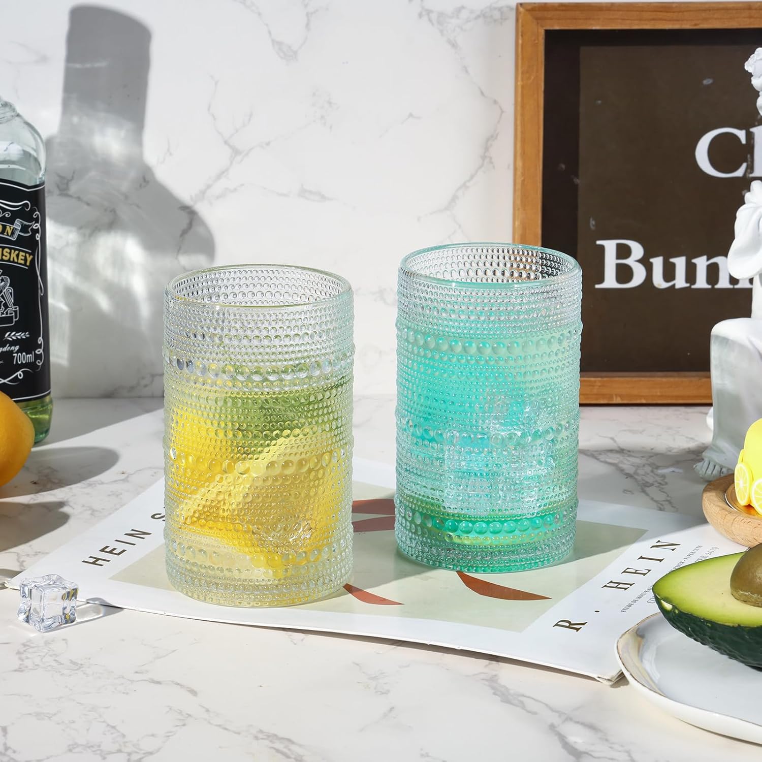 Moretoes Hobnail Drinking Glasses Set of 6,12 Oz Highball Glasses Clear Embossed Boho Water Glass Cups Kitchen Bar Tumbler Glassware Set for Whiskey, Beer, Juice, Milk and Various Mixed Drinks (Clear) - Image 2