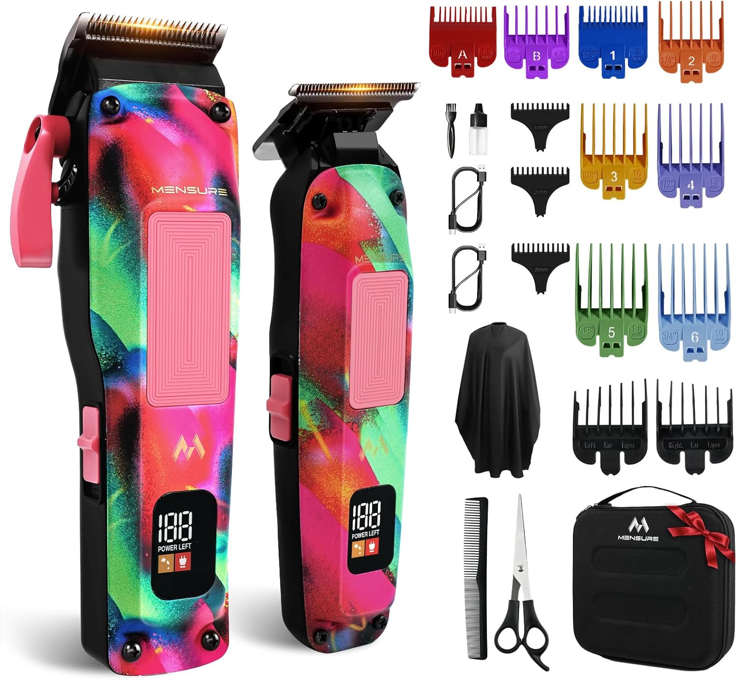 Mensure Cortadora de pelo profesional para hombres, cortapelos de metal de 7500 RPM con diseño de graffiti, hoja ajustable sin hueco, kit de