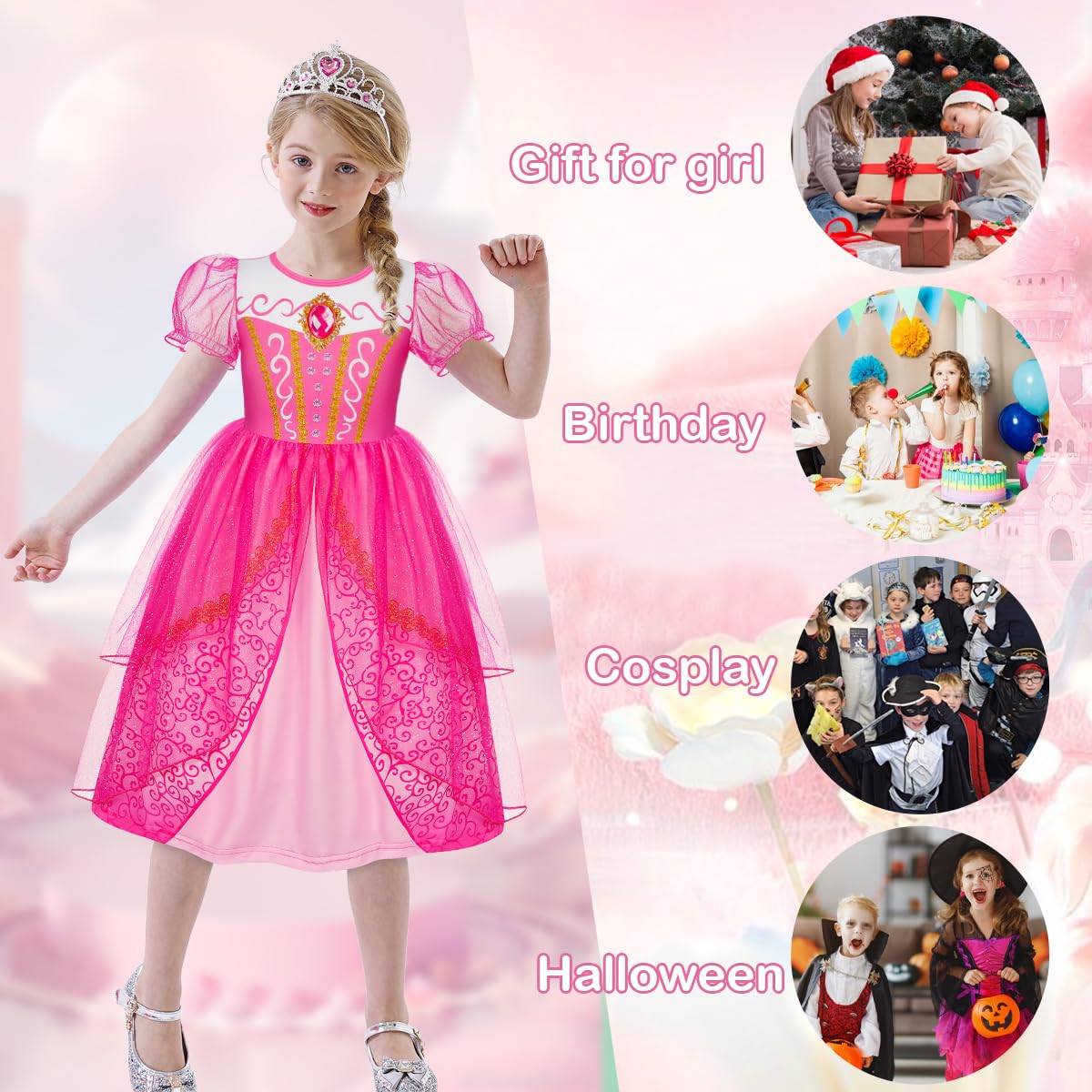 HenzWorld Princess Dress Up for Girls Toddler Princess Costumes Halloween Costume Kids Fancy Birthday Party Outfits 2-8Years — view 6