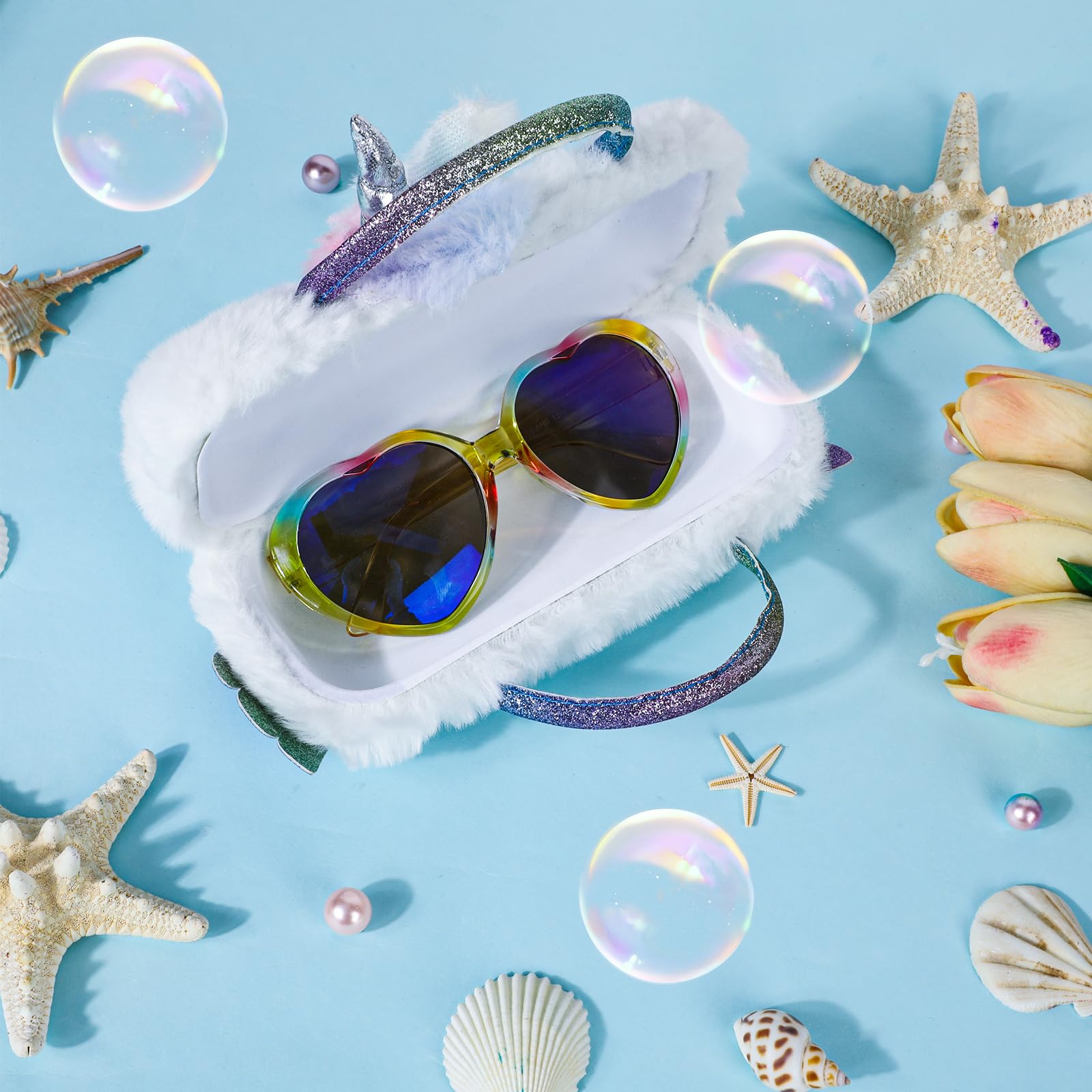 Unicornio Fundas de Gafas con Gafas de Sol para Niño, Fundas Rígidas para Gafas Gafas Fiesta Infantiles para Viajes, Playa, Accesorios de Fiesta