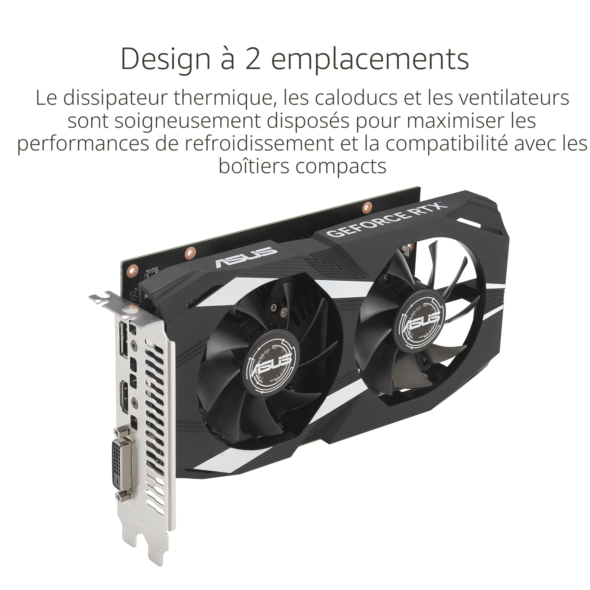 ASUS GeForce RTX 3050 LP BRK OC Edition 6 Go GDDR6 (IP5X résistance à la poussière, double roulement à billes, support en acier inoxydable, PCIe 4.0, DLSS 3, HDMI 2.1, DisplayPort 1.4a, DVI-D et plus)