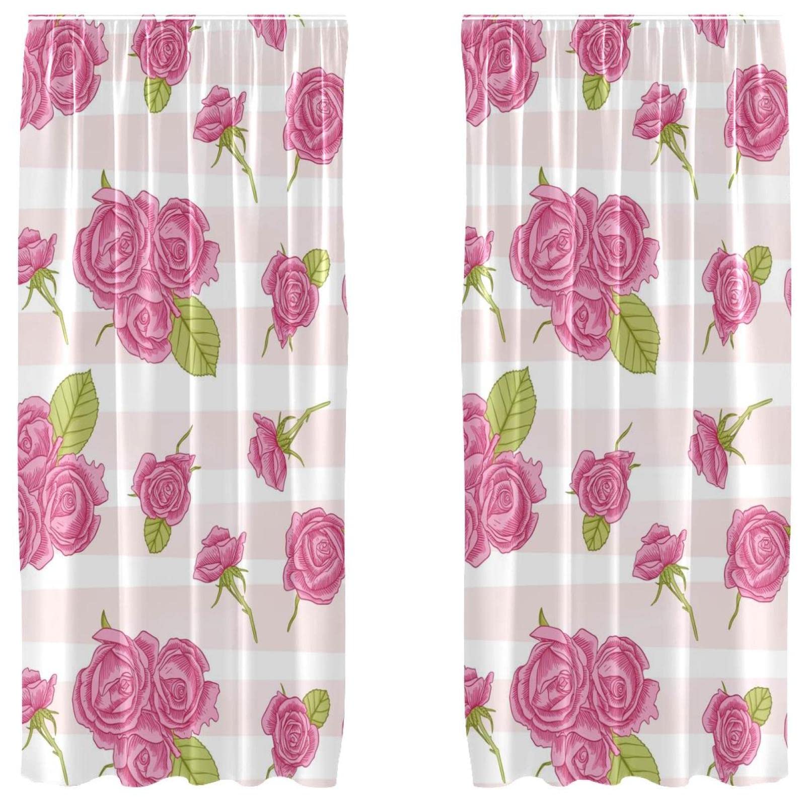 Rideaux roses à rayures pour illuminer votre salon avec douceur 140x213cm