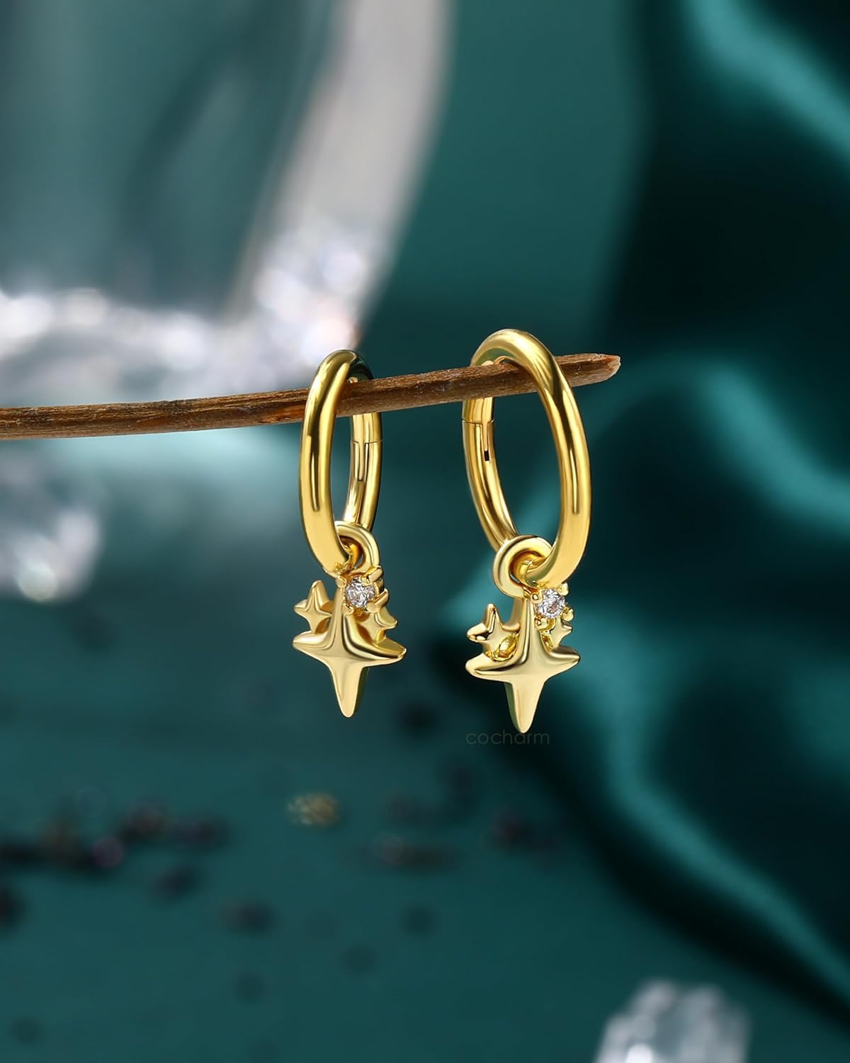 COCHARM Clicker Belly Button Rings 14G Gold Plated Belly Button Piercing Hoop Dangle Star Navel Piercing Jewelry 8/10MM - Image 5