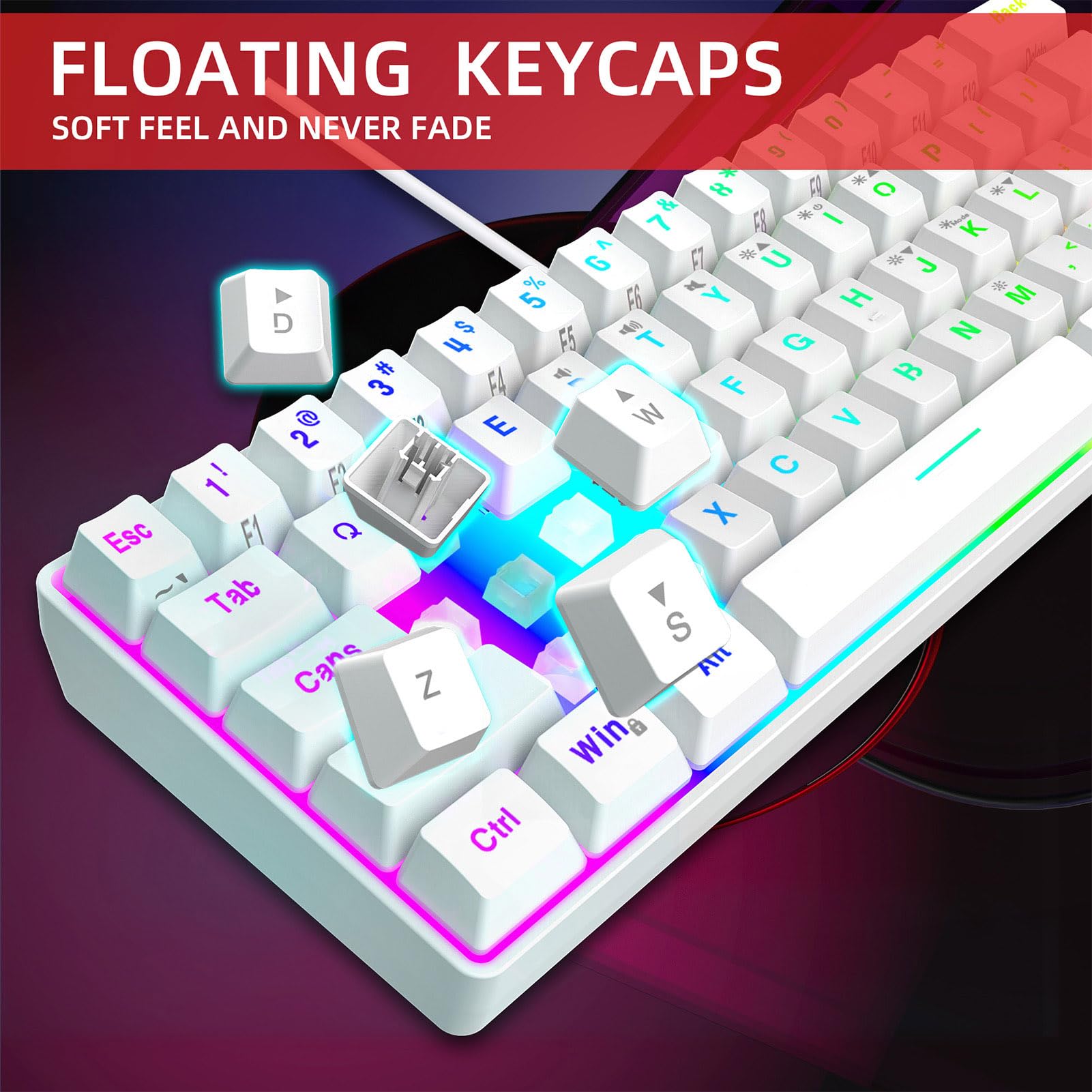 GOWENIC Tastiera da gioco RGB e mouse Combo con tappetino per mouse, design ergonomico con retroilluminazione personalizzabile, interruttori meccanici, tastiera da gioco, mouse cablato con tappetino
