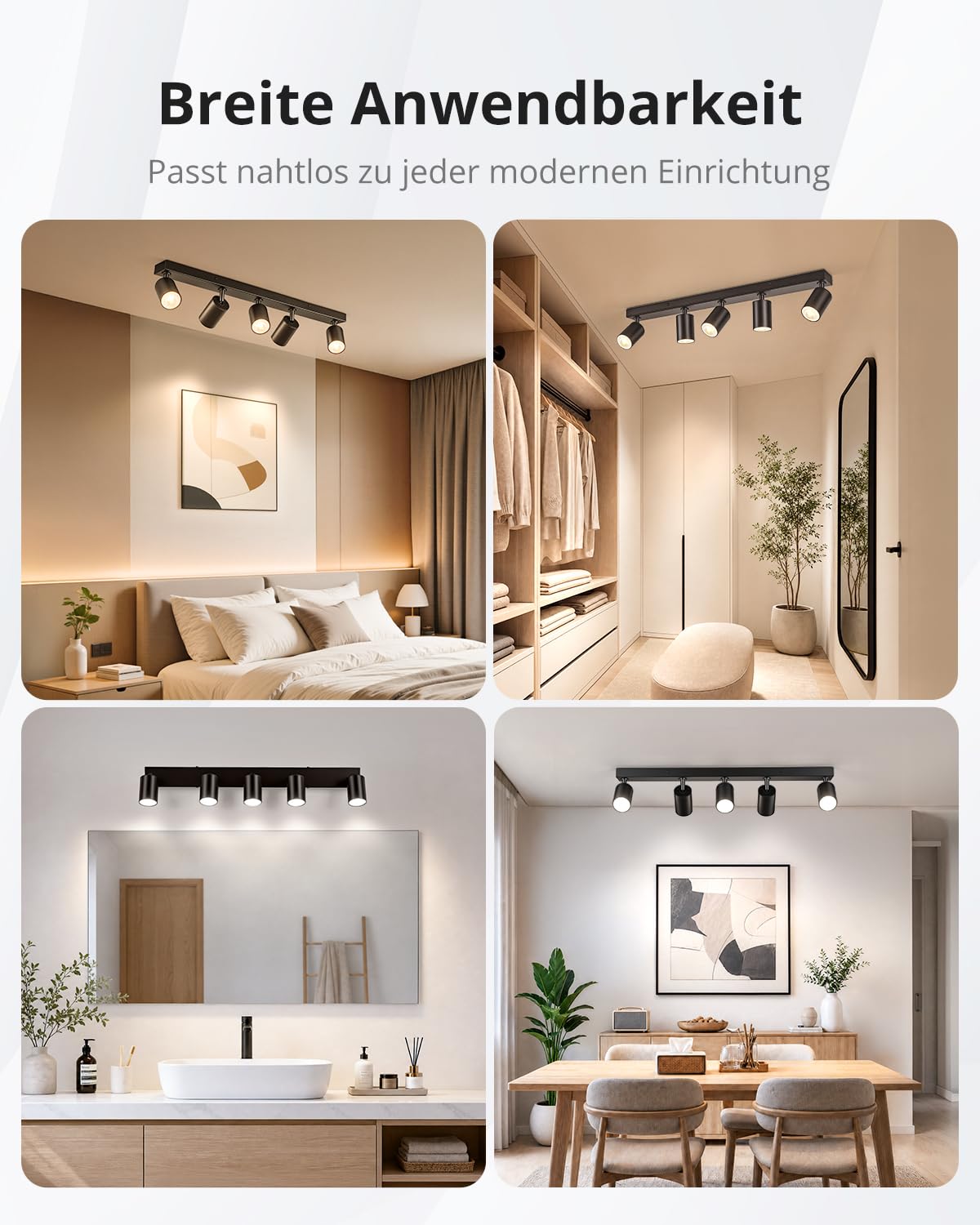 Gr4tec Deckenstrahler LED 5 Flammig, GU10 Spots Deckenleuchte Schwarz