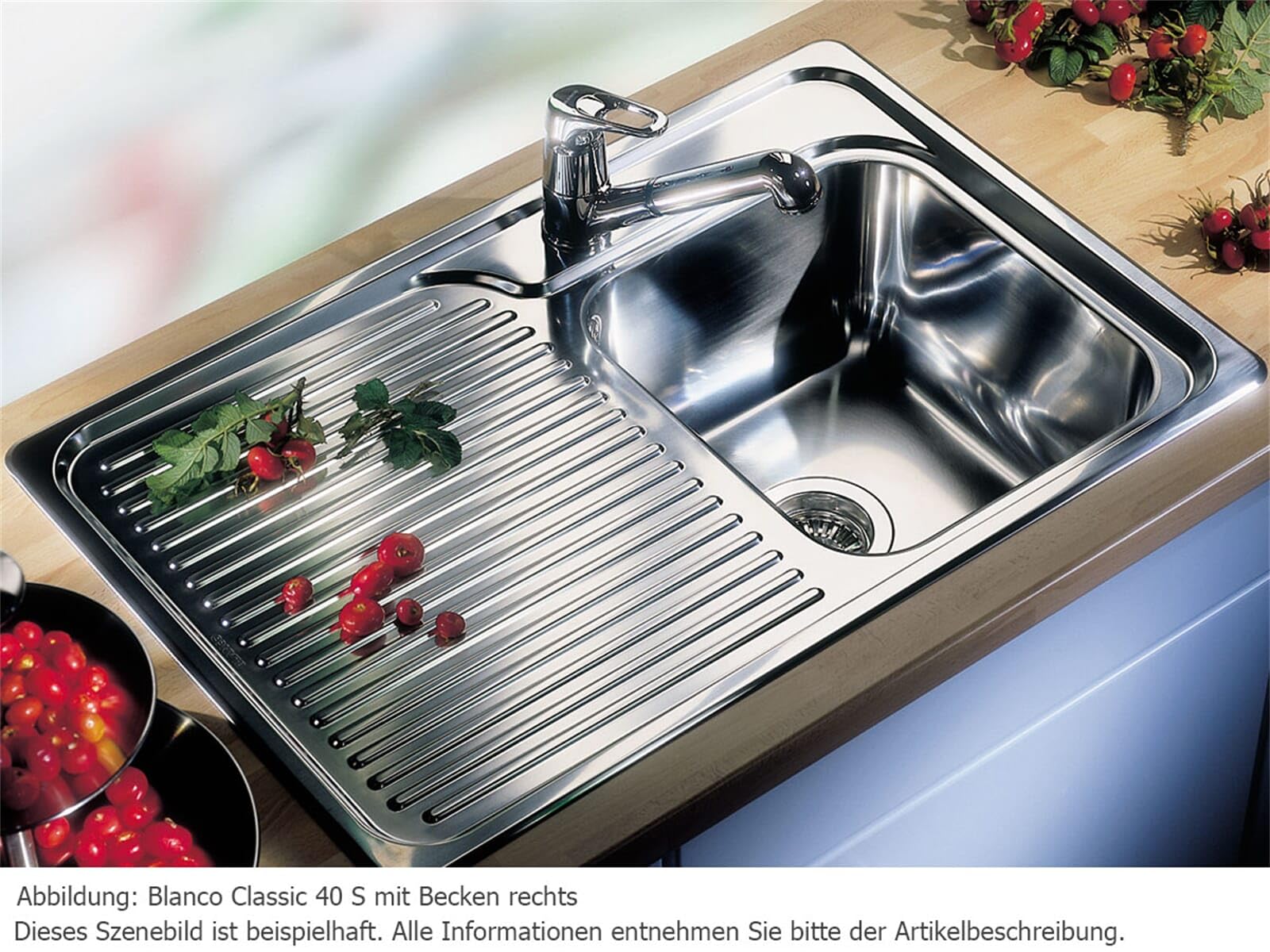 BLANCO CLASSIC 40 S | Edelstahl | Hauptbecken rechts | [78x51x20,4 cm] | für 40 cm breite Unterschränke | Hauptbecken rechts | Widerstandsfähig gegenüber Kratzern