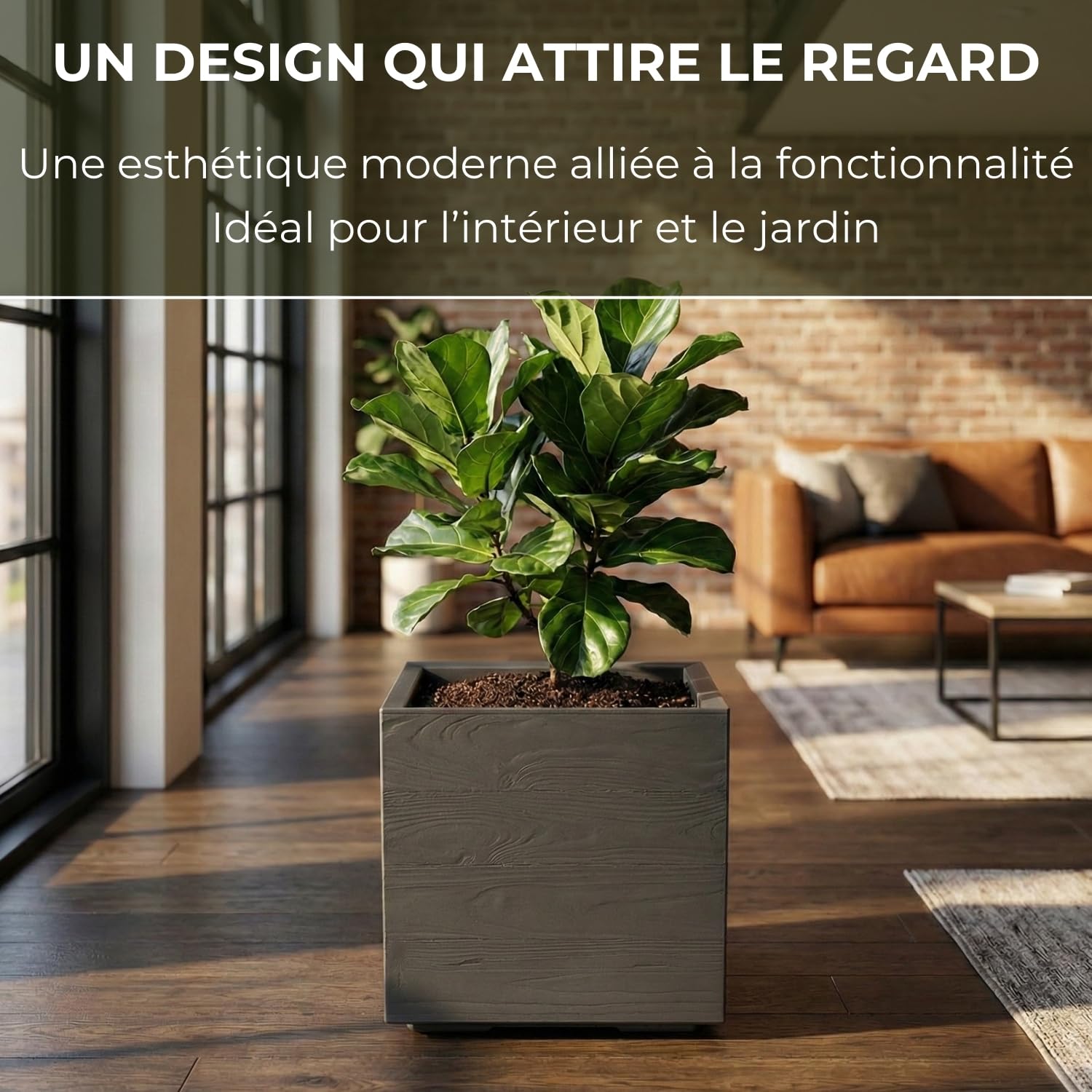 LAMELA Bac à Plantes sur roulettes 40 cm, 36 L - Pot de Fleurs en Plastique Effet Bois - Cache-Pot avec Drainage - Intérieur & extérieur - Résistant aux intempéries et Facile d’Entretien, Anthracite