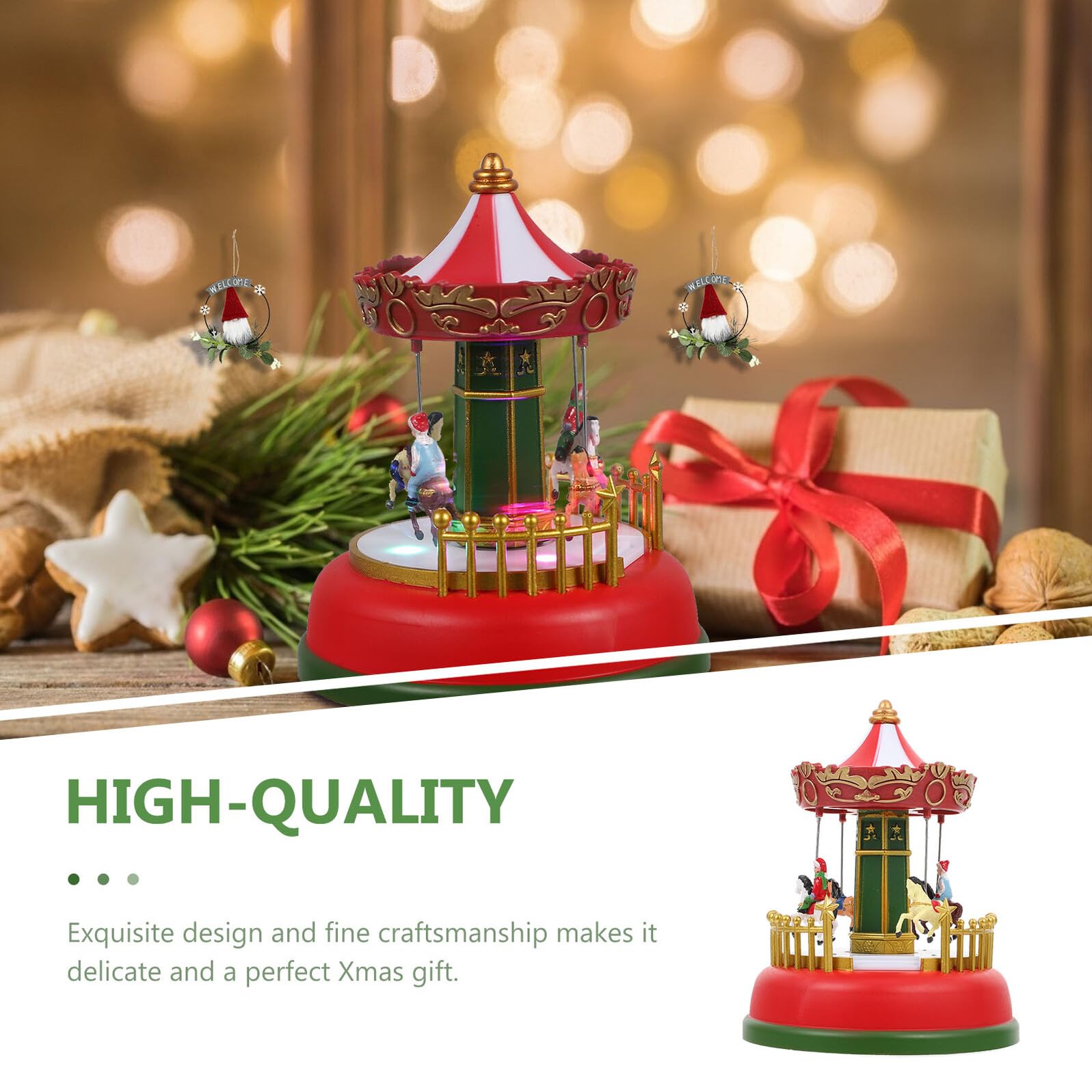 GALPADA Carillon a Giostra Rotante Luminoso Musica Decorazione da Tavolo Natalizia in Plastica Ornamento Creativo per e Regalo di Compleanno