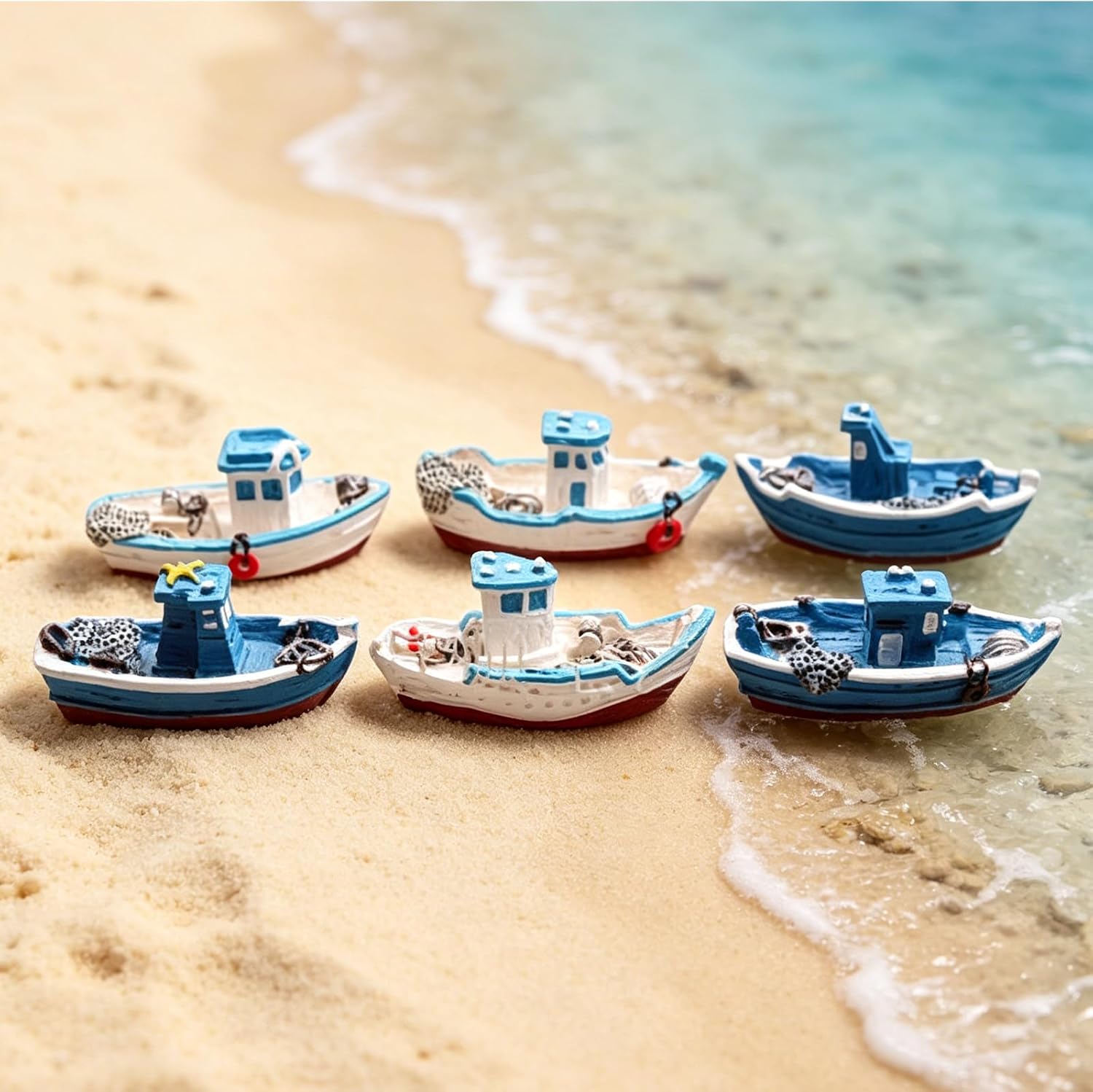 6 Pcs Mini Boats Miniature Figurines 1.96 Inches (Random Styles) | Quality Resin Materials; Ocean Nautical Theme; Mini Boat for Fish Tank, Aquariums, Fairy Gardens Decoration Accessories