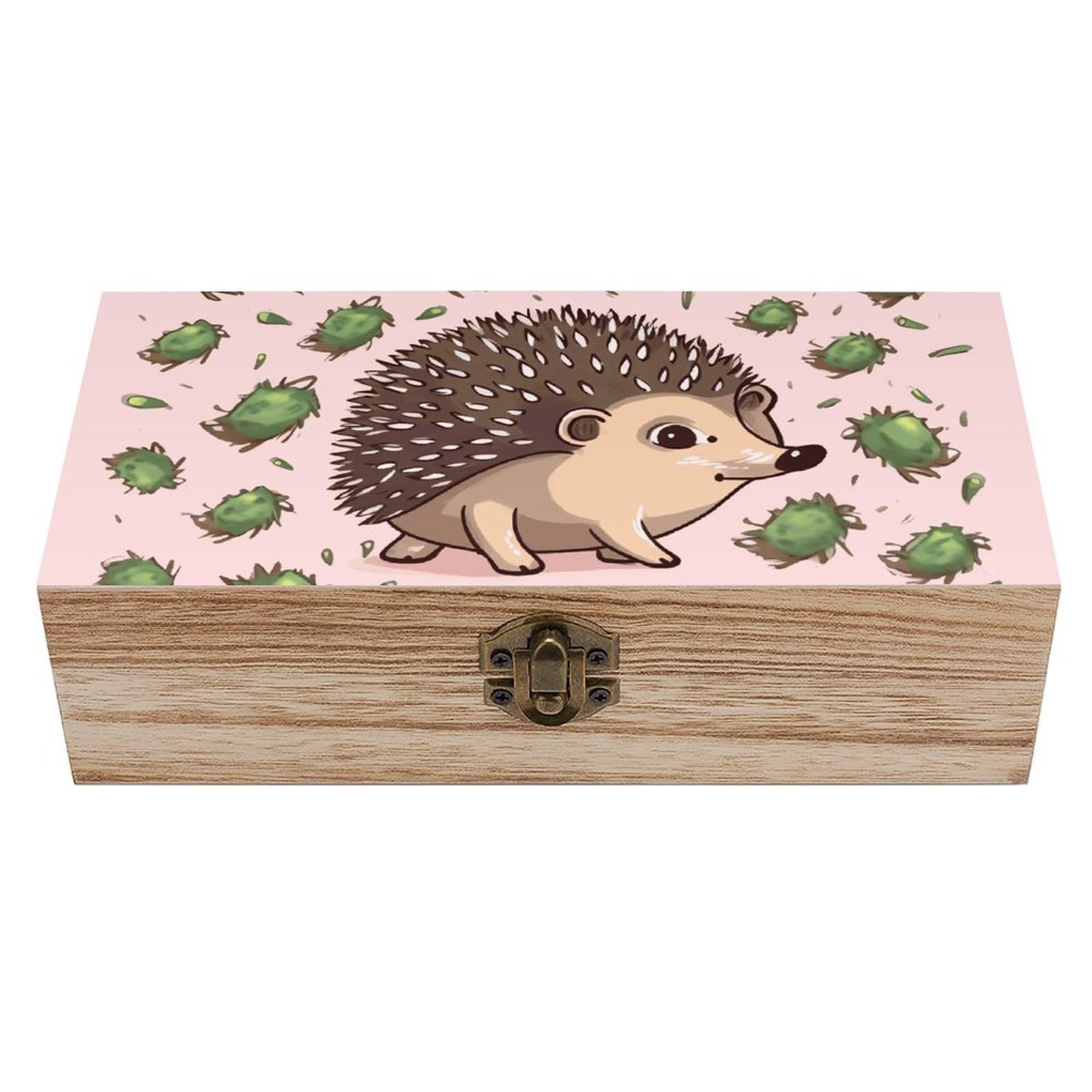 NONHAI Wooden Storage Box Cartoon Hedgehog Wood Gift Box with Hinged Lid Vintage Decorative Jewelry Boxes Memory Box for Jewelry Art Hobbies Home Storage Treasure Keepsake Gift 7.9''x3.9''x2.3''