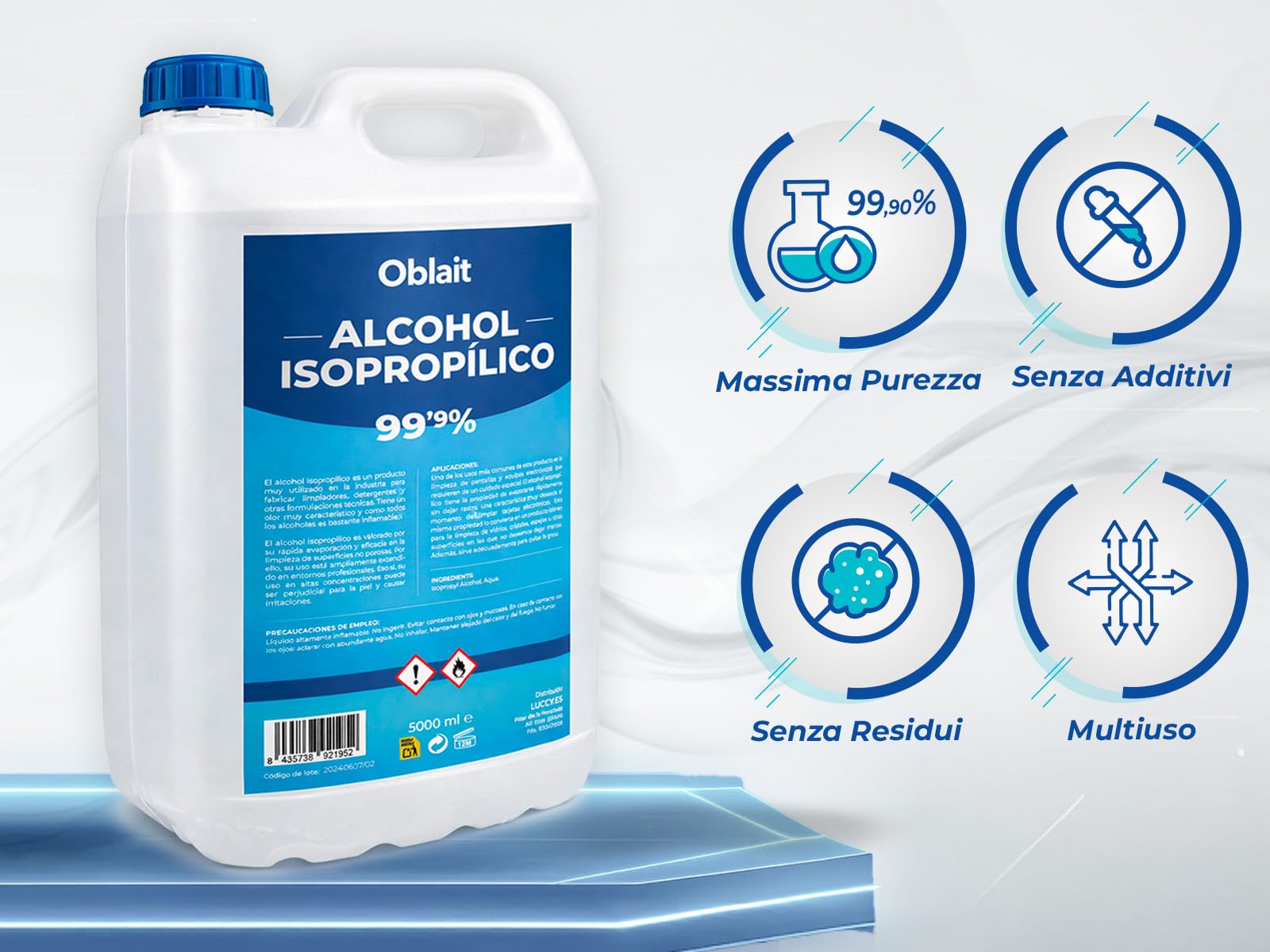 Alcol Isopropilico 99,9% Puro 5L + Bottiglia Spray Ricaricabile 250 ml | Isopropanolo | Pulizia di Componenti Elettronici e Superfici