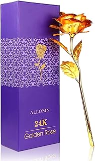 Golden Rose, Artificial Rose Flower Gifts for Her with Luxury Gift Box Great Gift Idea for Valentine's Day, Mother's Day, Birthday, Anniversary, (Golden)