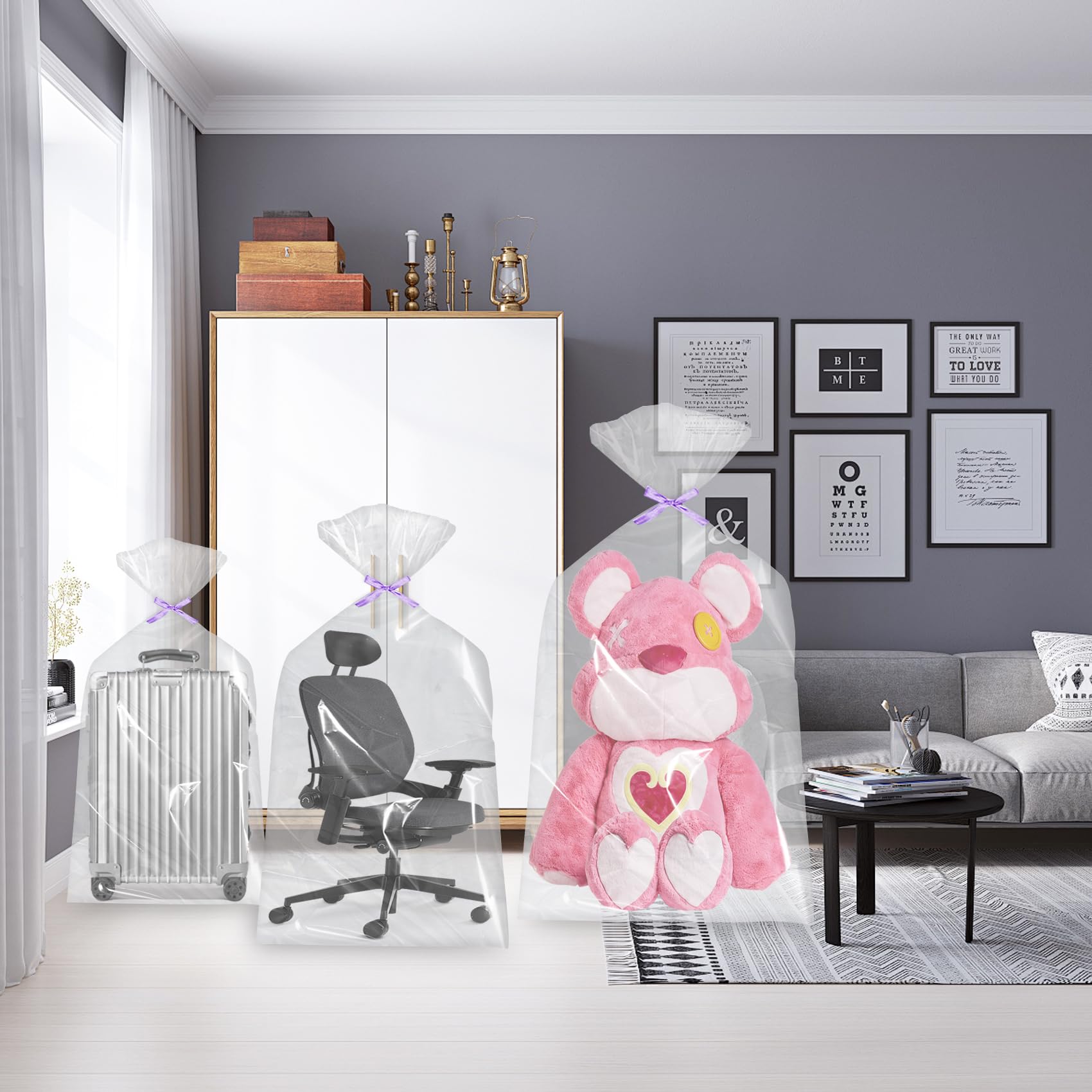 Realjoy 6 Sacchetti Portaoggetti In Plastica Trasparente Extra Large - 90x120 Cm Con Nastro Incluso - Per Trapunte, Valigie, Peluche, Scatoloni