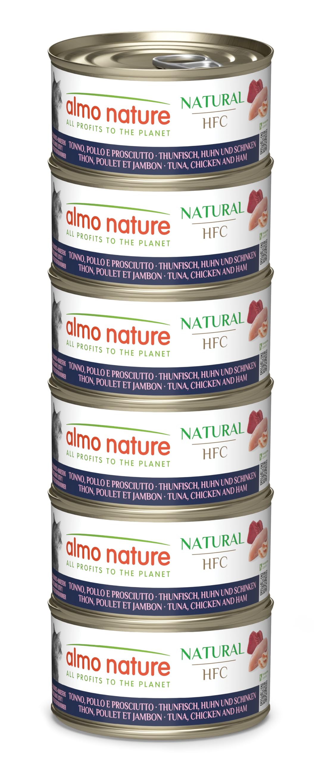 Almo Nature HFC Natural Megapack | Nourriture humide pour chats – Thon, Poulet et Jambon, 6×70 g