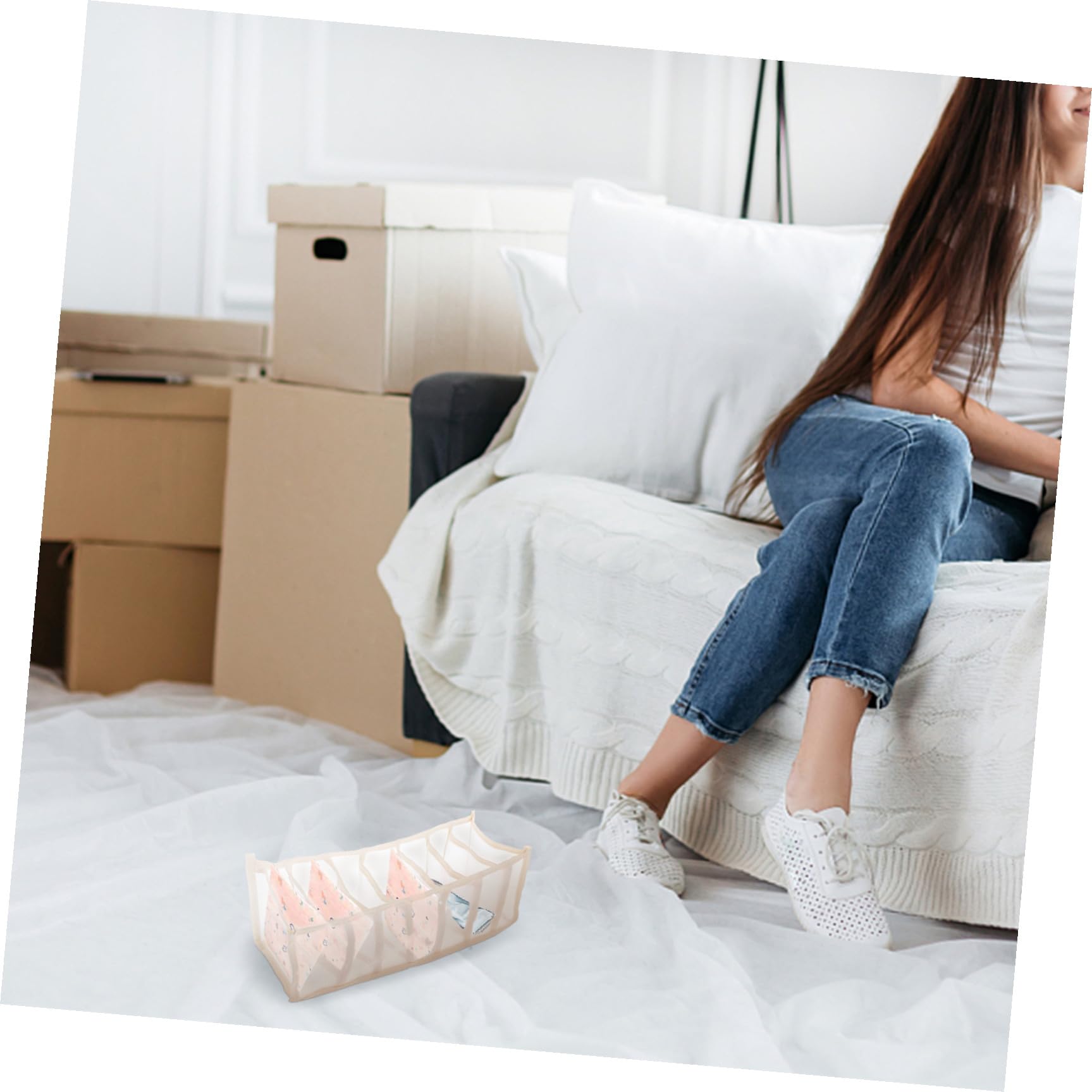 Générique Bac de Rangement pour Sous-vêtements en Nylon Beige 7 Compartiments, Plateau de Rangement Pratique pour Chaussettes et Lingerie, pour Tiroirs Organisés