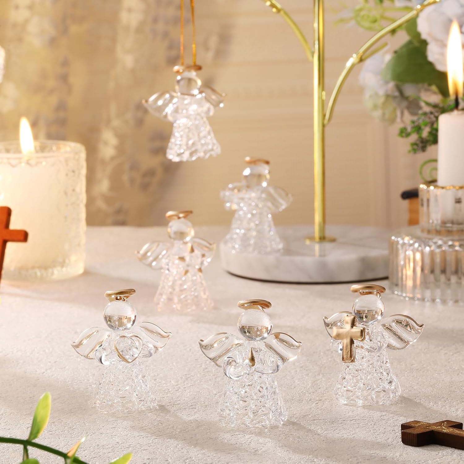 6 Pcs Glass Angel Figurines Valentines Day Crystal Ornaments Hanging Guardian Angel Gifts for Christian Church Easter Mother's Day Holiday Decor, 6 Styles - Image 4
