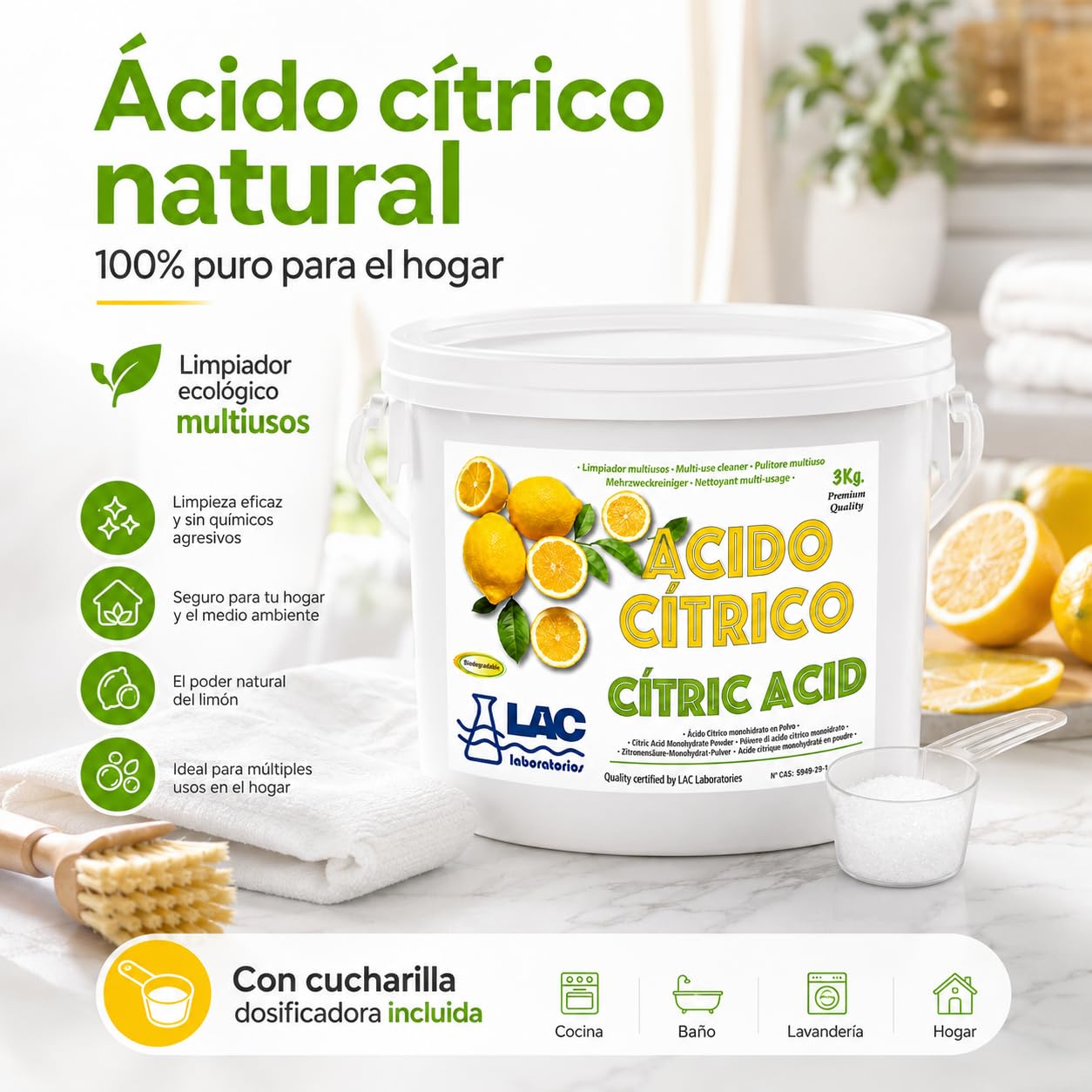 Ácido Cítrico Anhidro Natural 100% Puro 3 kg Laboratorios LAC - DIASA