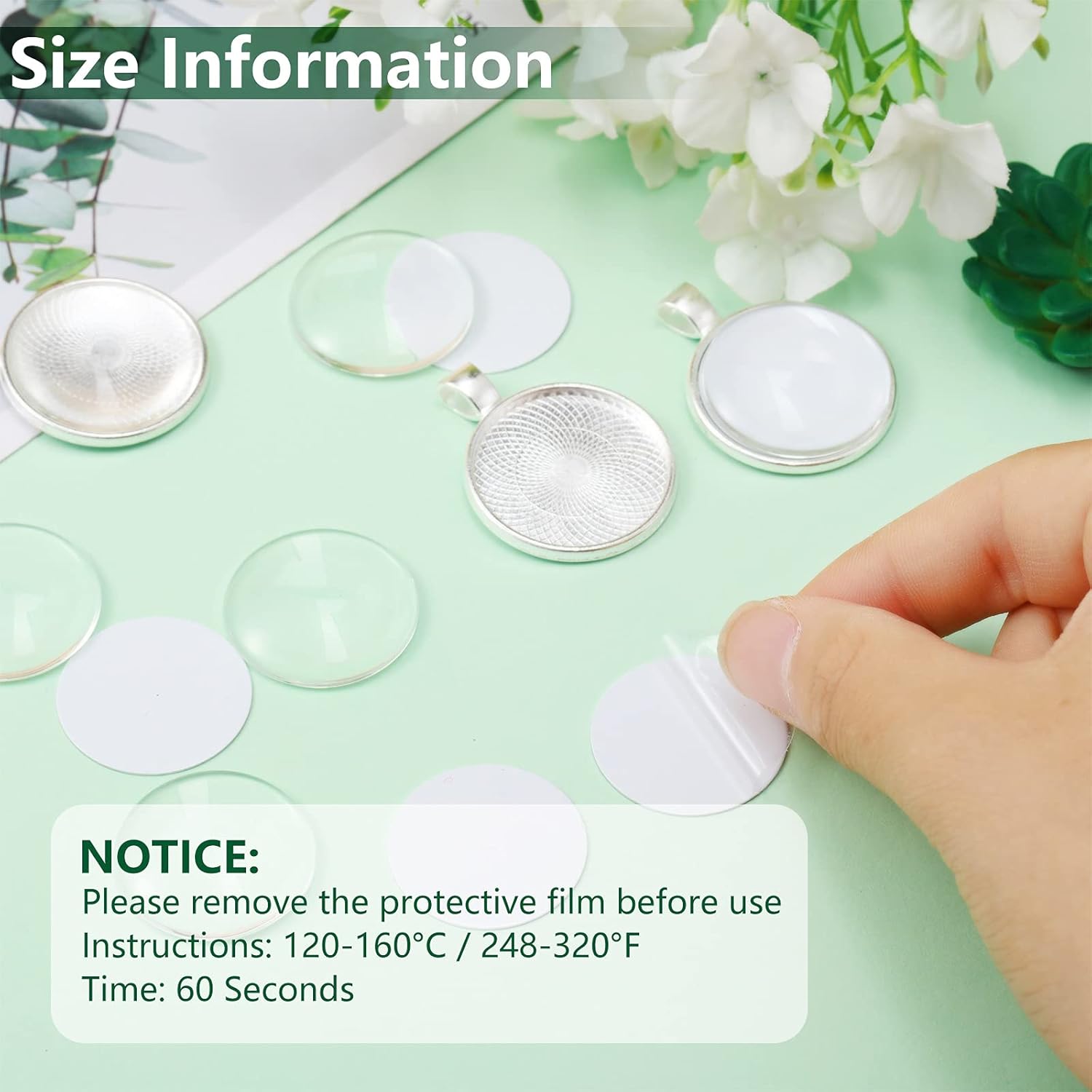 Hicarer 120 Pieces Sublimation Pendant Trays Set, Includes 30 Round Bezel Blank Trays, 30 Transparent Glass Cabochons, 30 Round Aluminum Sheets, 30 Adhesive Sheets for Jewelry Making