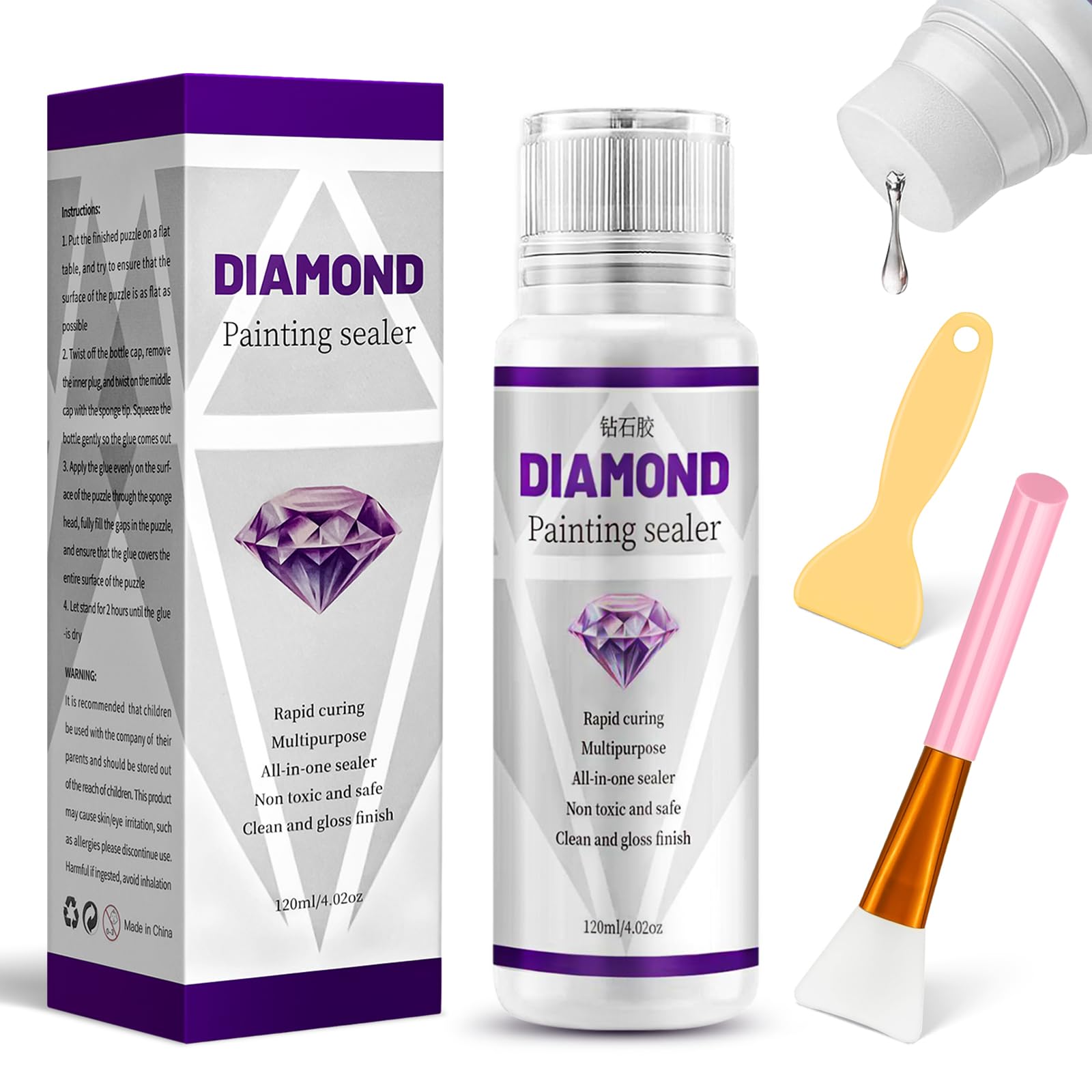 ZTOTZ Diamond Art Sealer 120ML,Diamond Painting Sealer with Scrapper,5D Diamond Art Glue Sealant for Diamond Art Coaster, Mirror(4OZ,120ML)