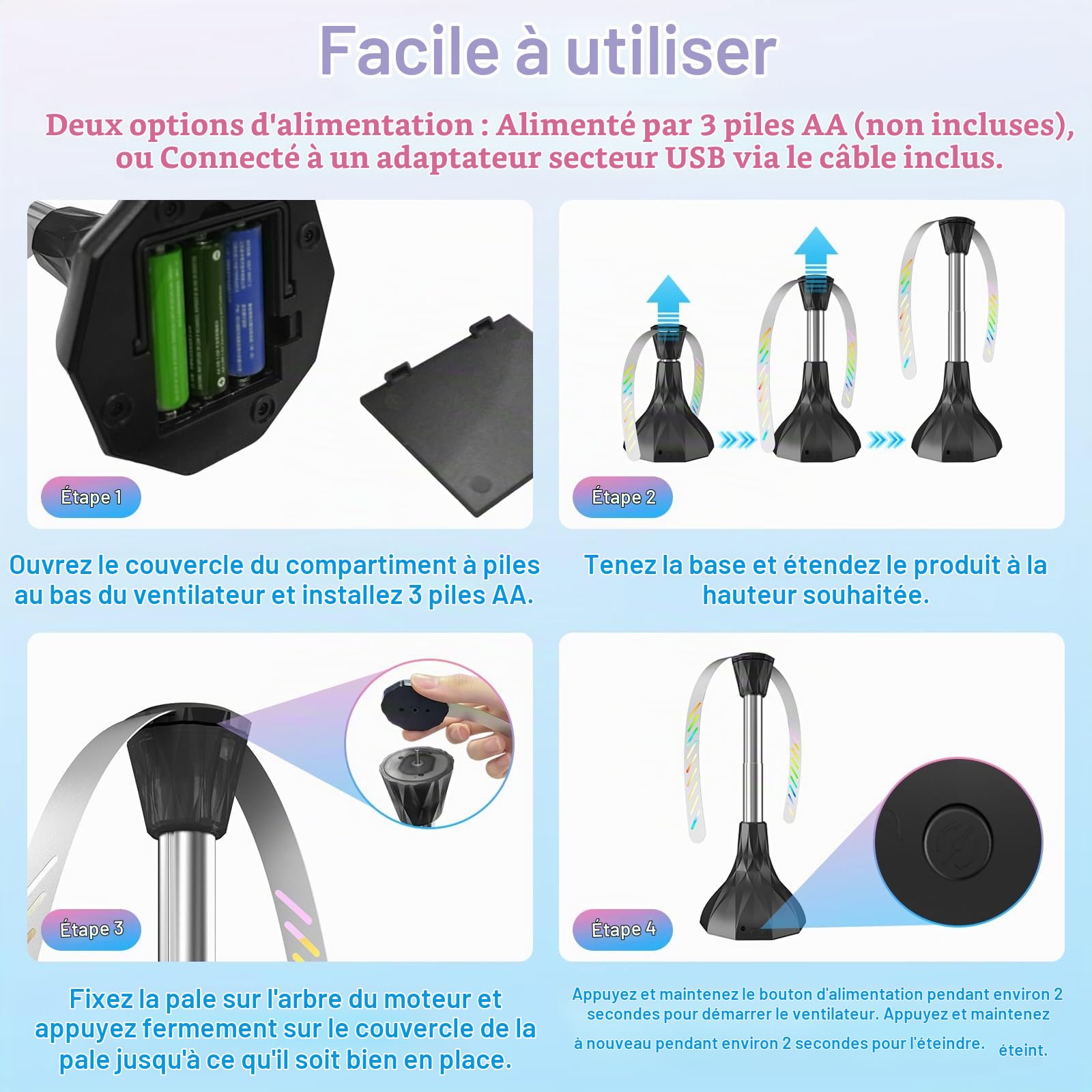 4 PCS Ventilateur Anti Moucherons Plié et Suspendu, Répulsif mouches de table par USB ou Batterie pour Intérieurs Extérieurs, Camping, Pique-Nique, Barbecue, Jardin-Aucun Produit Chimique Nécessaire