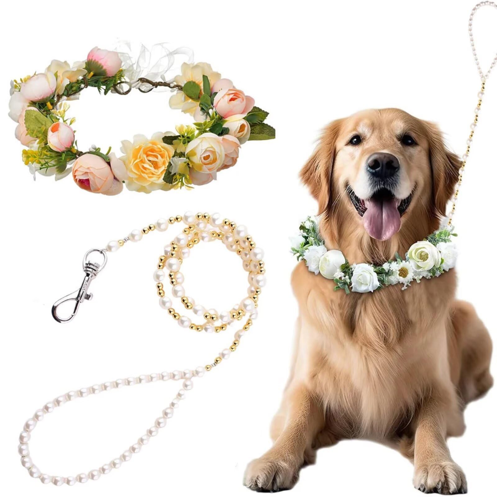 Collier à Fleurs pour Chien avec Perles, Laisse perlée, 120 cm, pour Chien de Moins de 12 kg