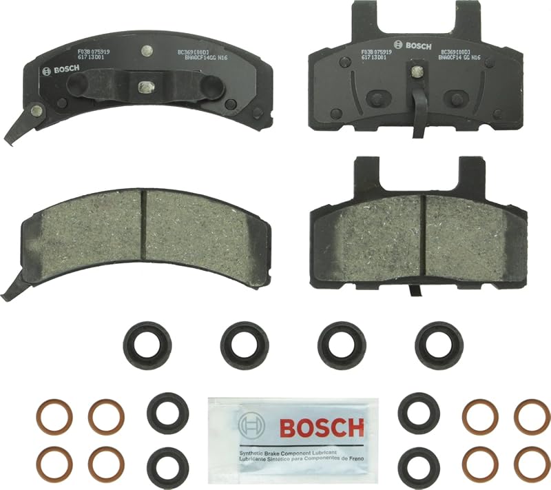 Pastilhas de freio dianteiras Bosch QuietCast Ceramic BC369 para veículos Cadillac, Chevrolet, Dodge e GMC – Jogo para 1 eixo
