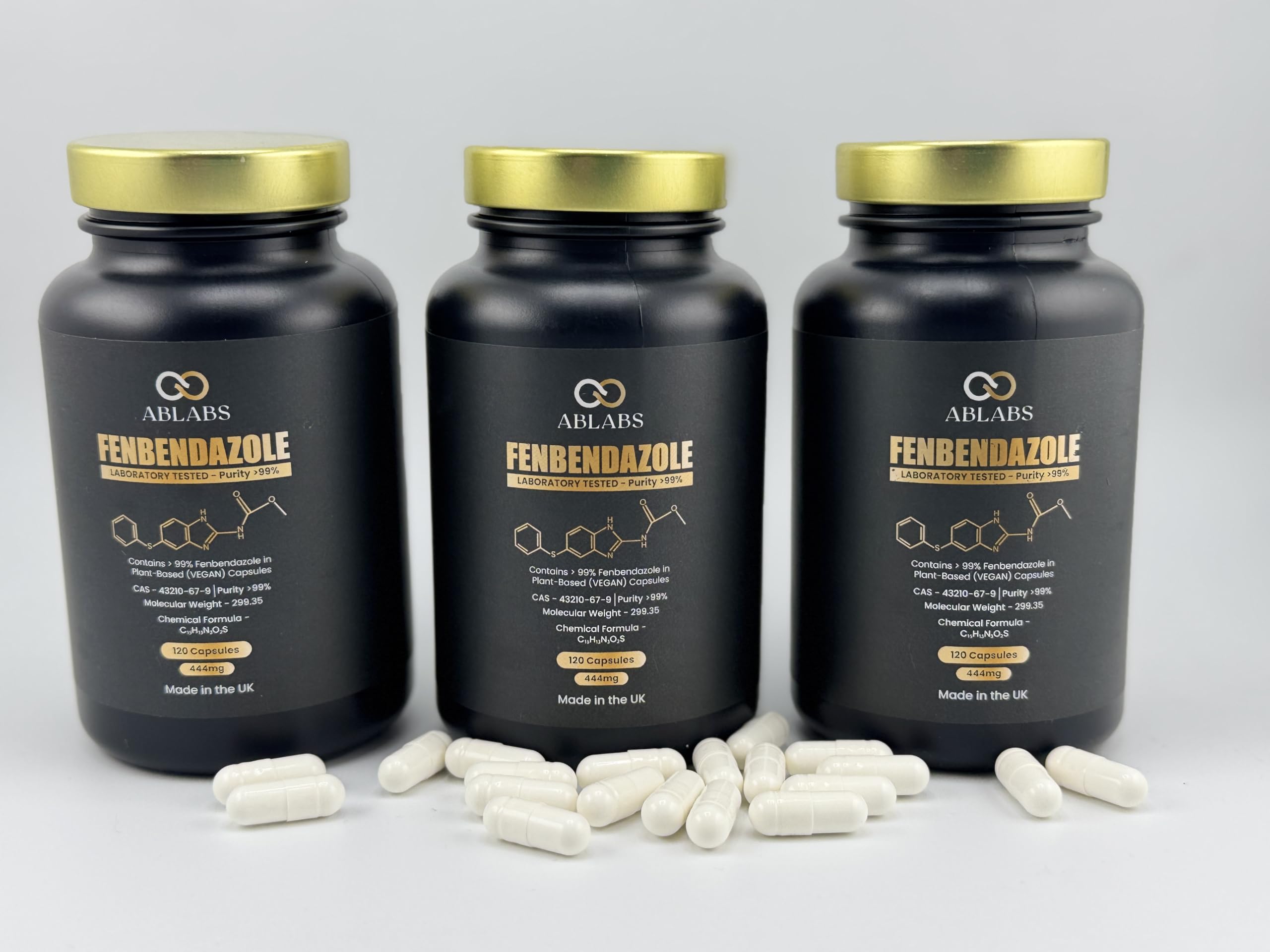 Fenbendazolo 444 mg, purezza > 99%, da Ablabs, continuamente testato, certificato di analisi (protocollo di qualità) incluso, 360 unità