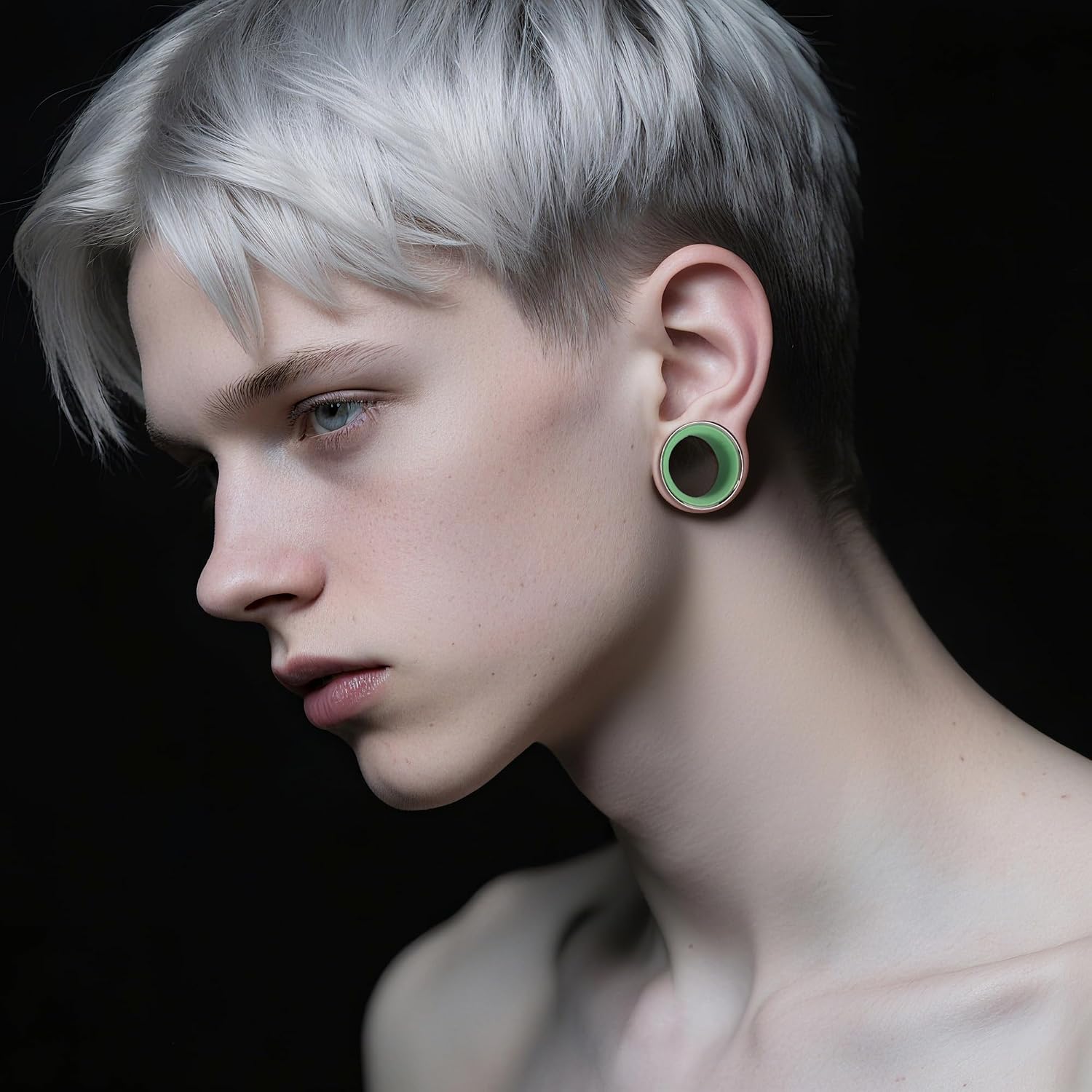 Ear Gauges 2G(6mm)-1"(25mm) Hollow 316L Stainless Steel Double Flared Ear Plugs Tunnels Stretcher Body Piercing Earring Jewelry for Women Men (Silver Green, 6mm(2G))