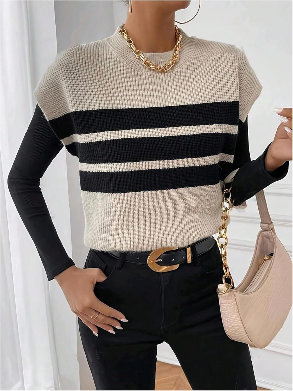 MakeMeChic Women's Bow Sweater Cute Summer Tops Plaid Short Sleeve Crew Neck Y2K Knitted Pullover - Image 5