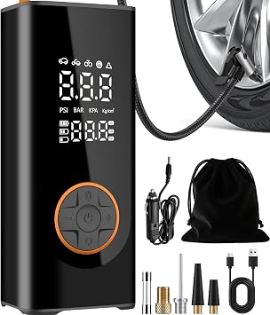 Cordless Tyre Inflator air compressor, Car Tire Pump 6000 mAh 150PSI 12V DC Electric Tyre Pump with LED Lights, Electric Air Pump for Vehicle Tyres/Bike/Motorbike/Ball/Inflatables
