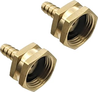 Brass Garden Hose Adapter Swivel Fitting, 3/8” Barb and 3/4” GHT Female Connector, Heavy-Duty High-Pressure Support, Rust and Corrosion Resistant, 2 Pack