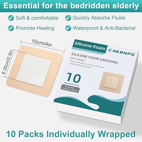 Miniatura 2 de Apósito de espuma de silicona de 4 x 4 pulgadas, vendajes de silicona impermeables para heridas, almohadillas de 5 capas con borde adhesivo para