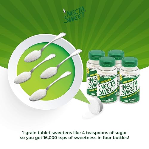 Miniatura 5 de Necta Sweet - Tabletas de sacarina de 1 grano – Sustitutos de azúcar sin calorías (paquete de 4 botellas de 1,000 tabletas)