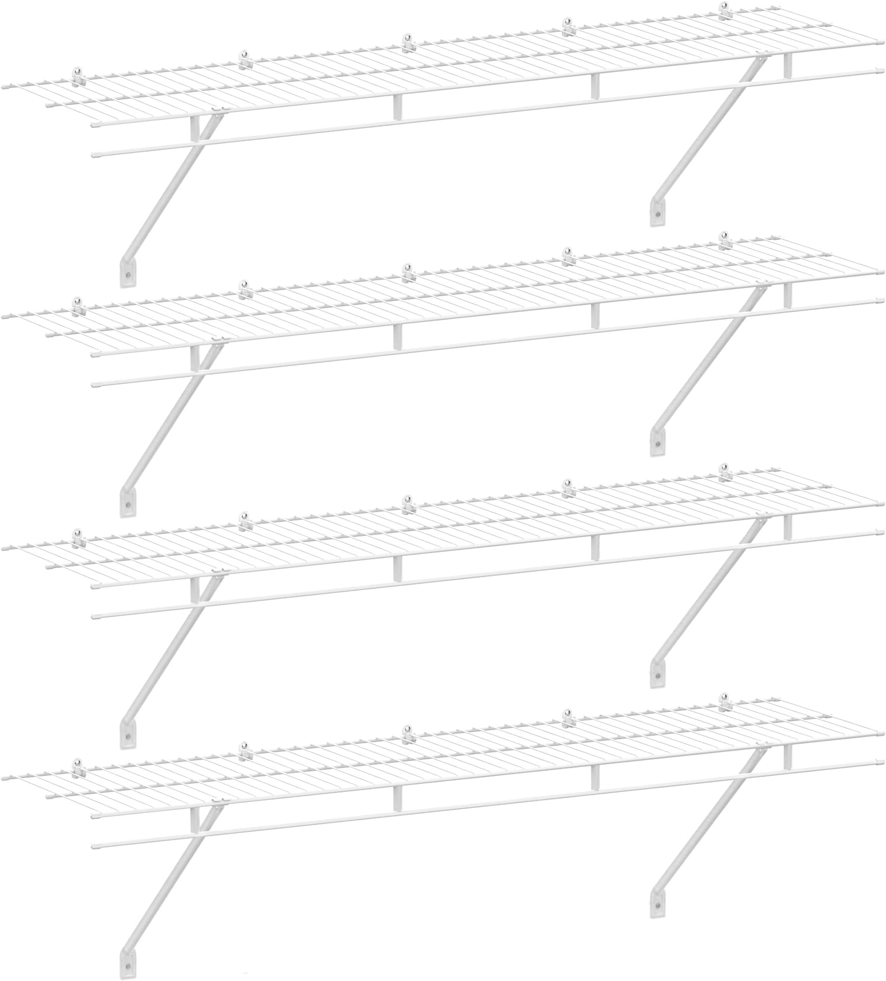 Closet Shelves Wall Mounted 4-Pack, 4 ft x 12in White Wire Shelving for Laundry Room, Closet, Basement Organization and Storage