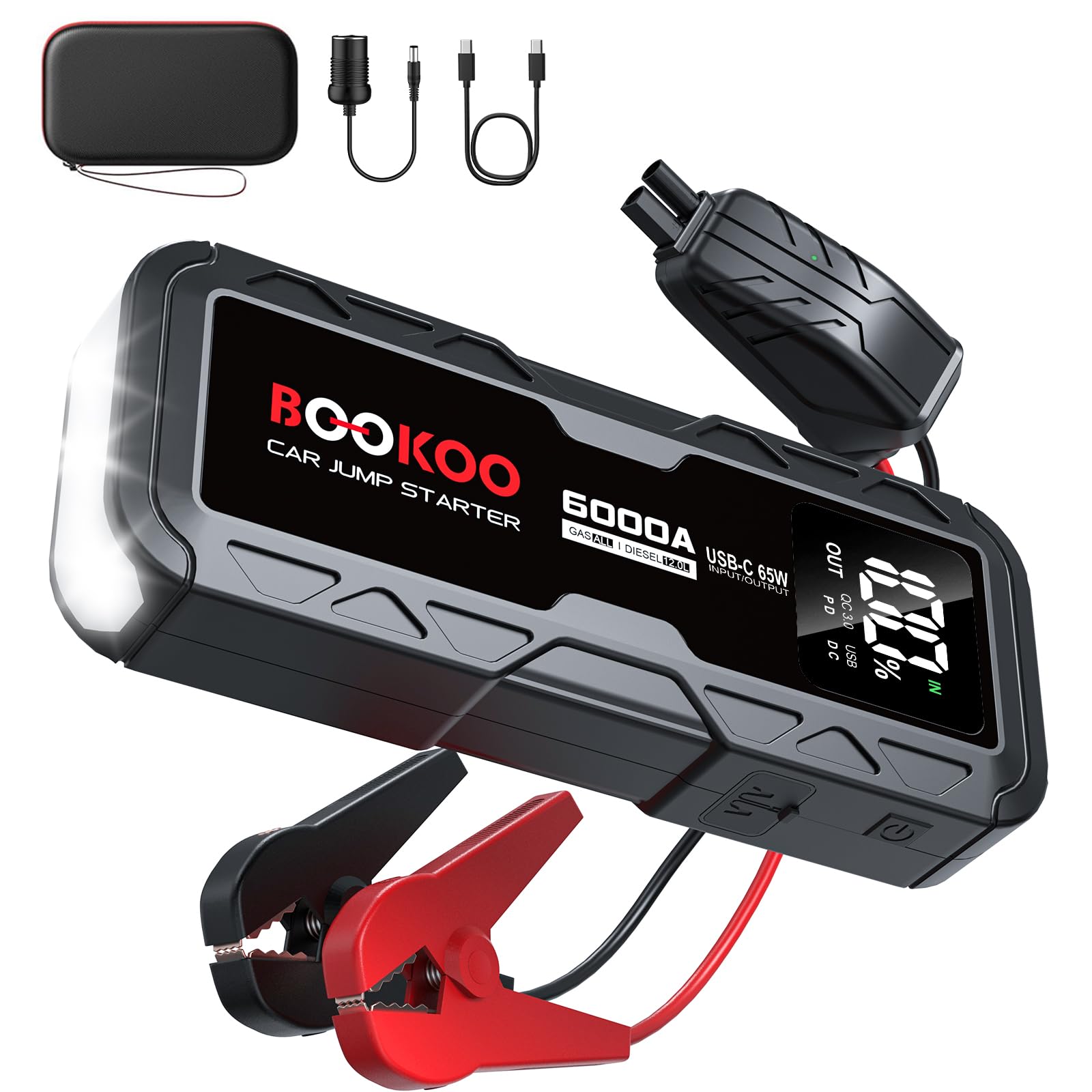 BOOKOO 6000A Jump Starter 12V Portable Car Battery Jump Starter for All Gas and 12L Diesel Engines 88