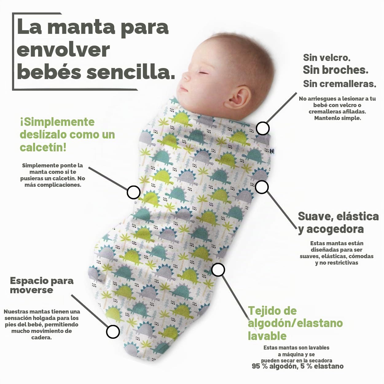 Henry Hunter Saco de bebé para Envolver | El Simple Swaddle | Manta de recepción de algodón Suave y elástica para recién Nacidos de 0-3 Meses (Paquete de 3) - Dinosaurio | tiburón | Jaspeado Ligero