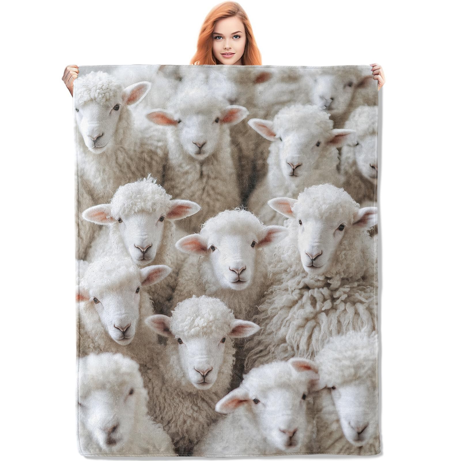 VANZEV Sheep Blanket Gifts for Women, Cute Flannel Throw, Soft Warm Lightweight for Bed Couch Home Travel Decor 50" x 60"