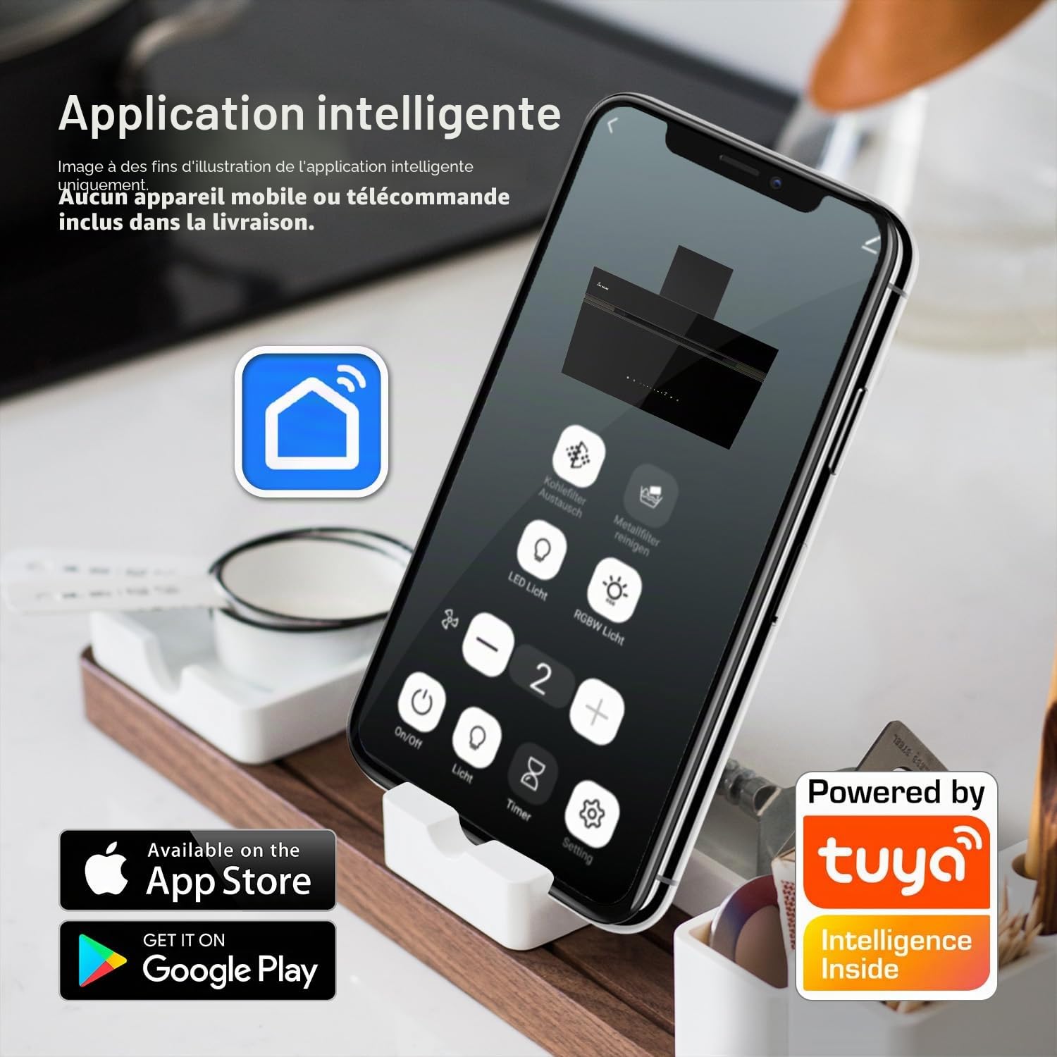 KKT KOLBE AURORA9005FB Hotte aspirante 90 cm 782 m³/h à recirculation d'air évacuée Hotte murale sans tête | Noir | Verre | Fonction de suivi automatique | Application Smart WiFi | SensorTouch |
