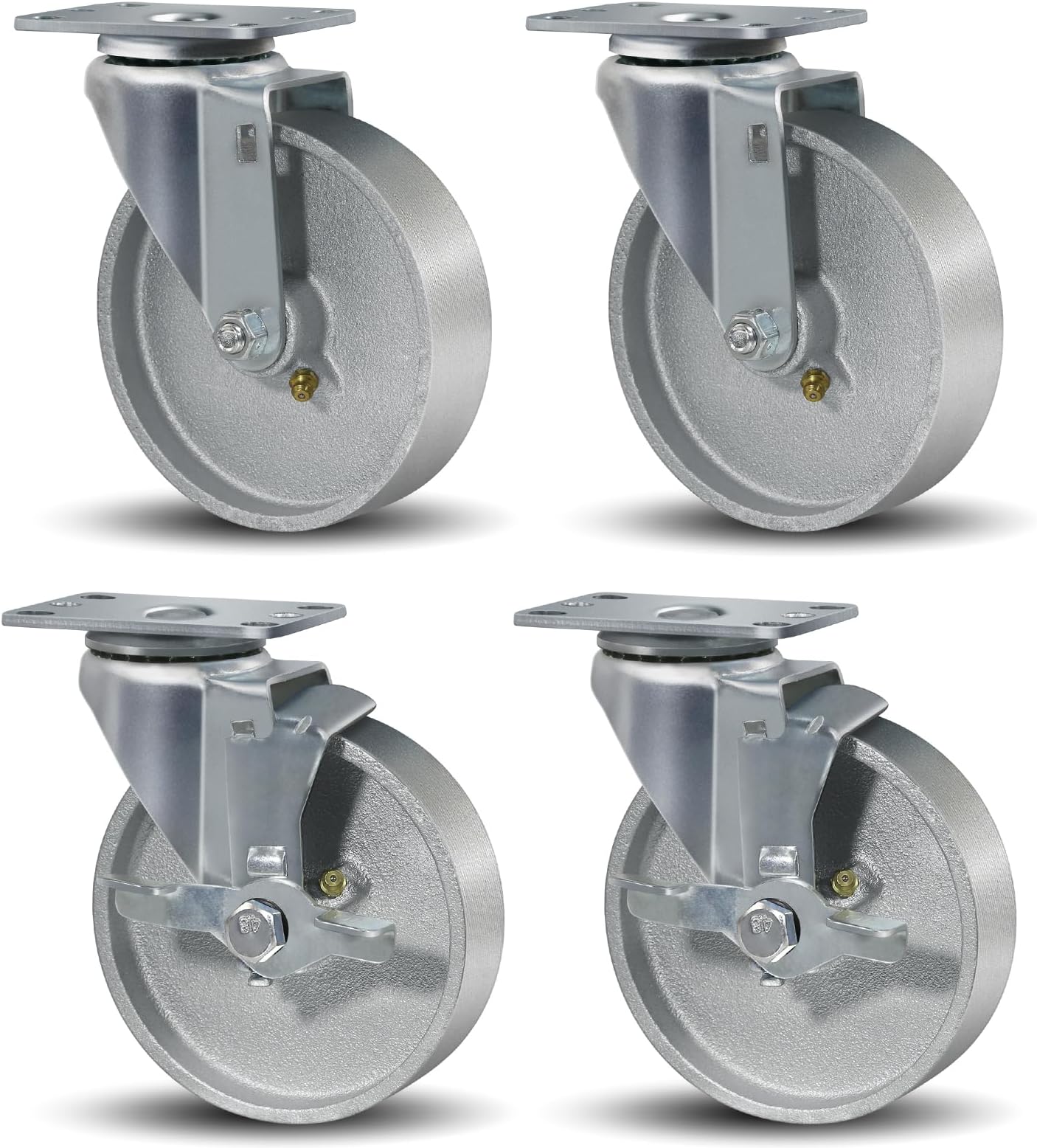 5" Caster Wheels Heavy Duty 2000 lbs，Swivel Casters Set of 4, Industrial Plate Casters, Semi Steel Cast Iron Wheels for Furniture,Workbench (2 Swivel & 2 Brakes)