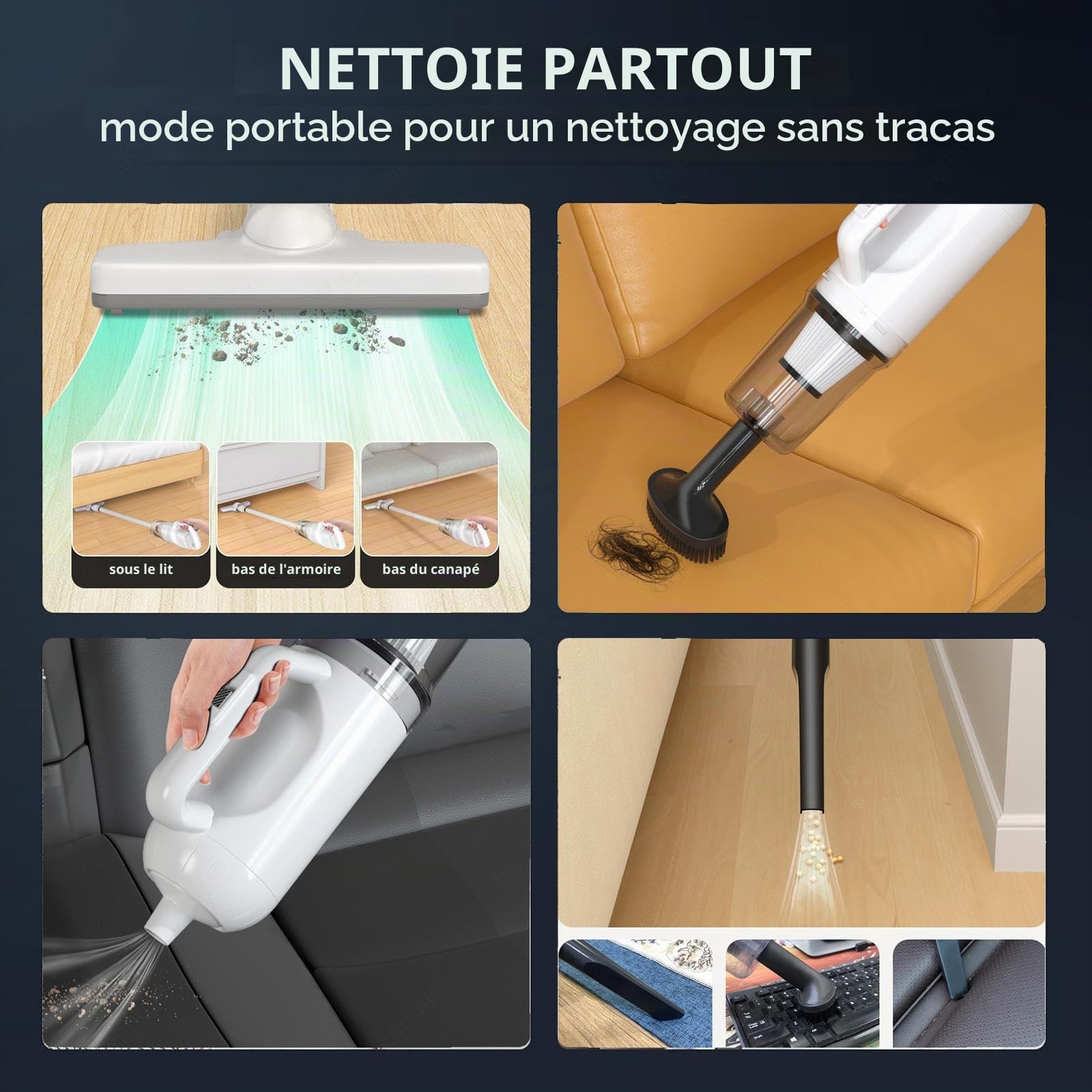 Balai Vapeur Sans Fil 5 en 1 Compact - Léger, 35Min Autonomie, Aspirateur Laveur Vapeur Pour Voiture, Maison, Bureaux, Poils D'animaux