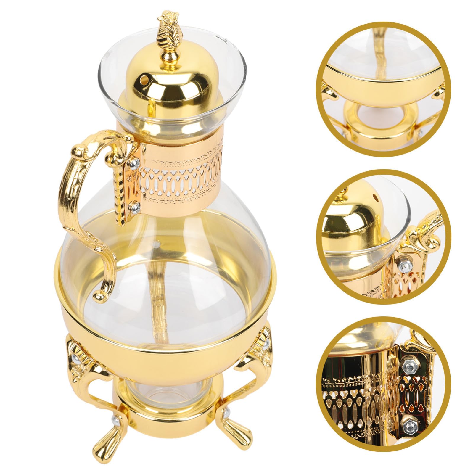 STOBAZA Bollitore in Vetro Europeo per Caffè e Tè Teiera da Pomeriggio in Vetro e Lega di Zinco Design Elegante con Manico Ergonomico Resistente e Sicuro Oro