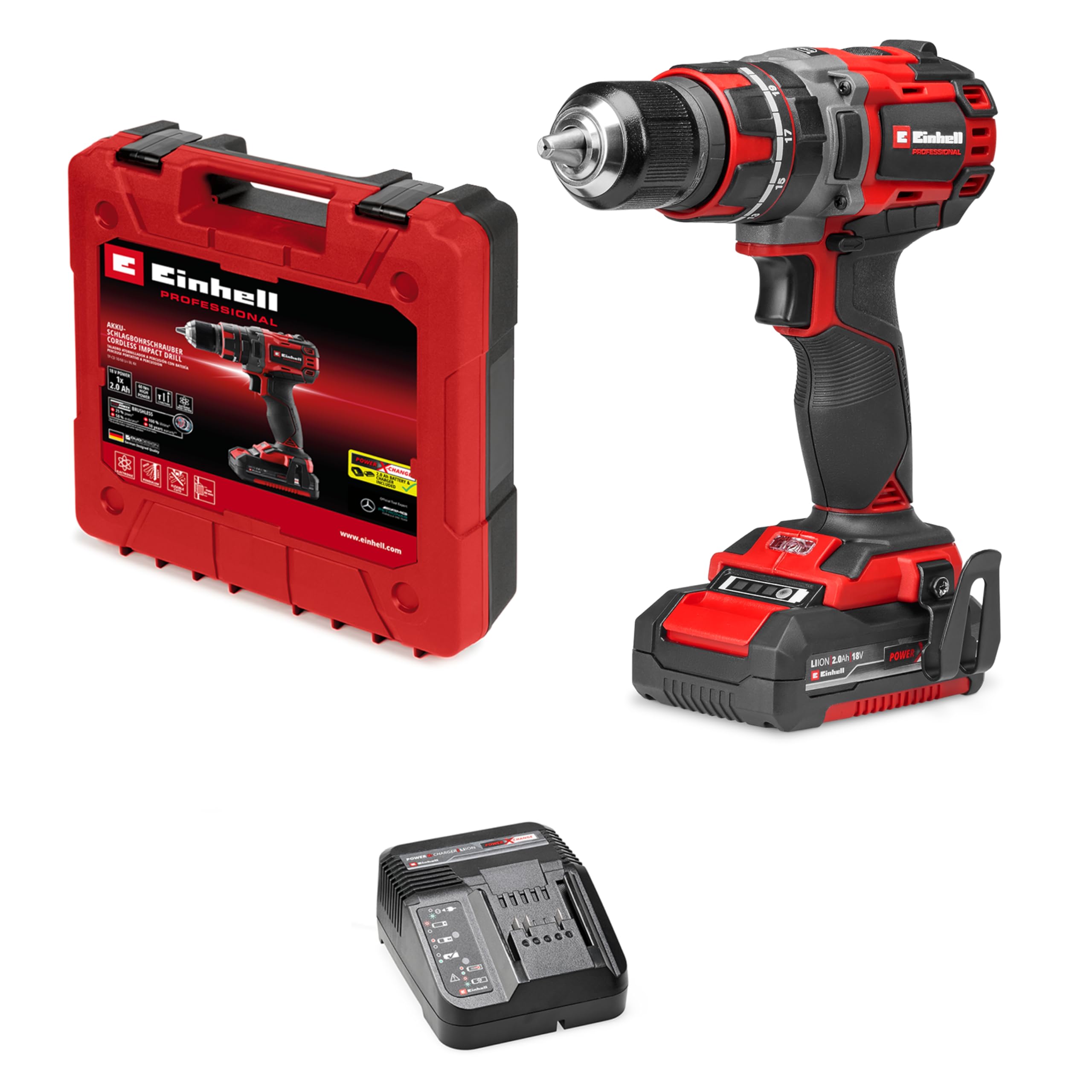 Einhell Professional TP-CD 18/60 Li-i BL (1x 2.0 Ah) (18 V, Kömürsüz, 60 Nm, Darbeli delme fonksiyonu, 13 mm mandren, 2 vitesli, 1x 2.0 Ah akü + şarj cihazı dahil)