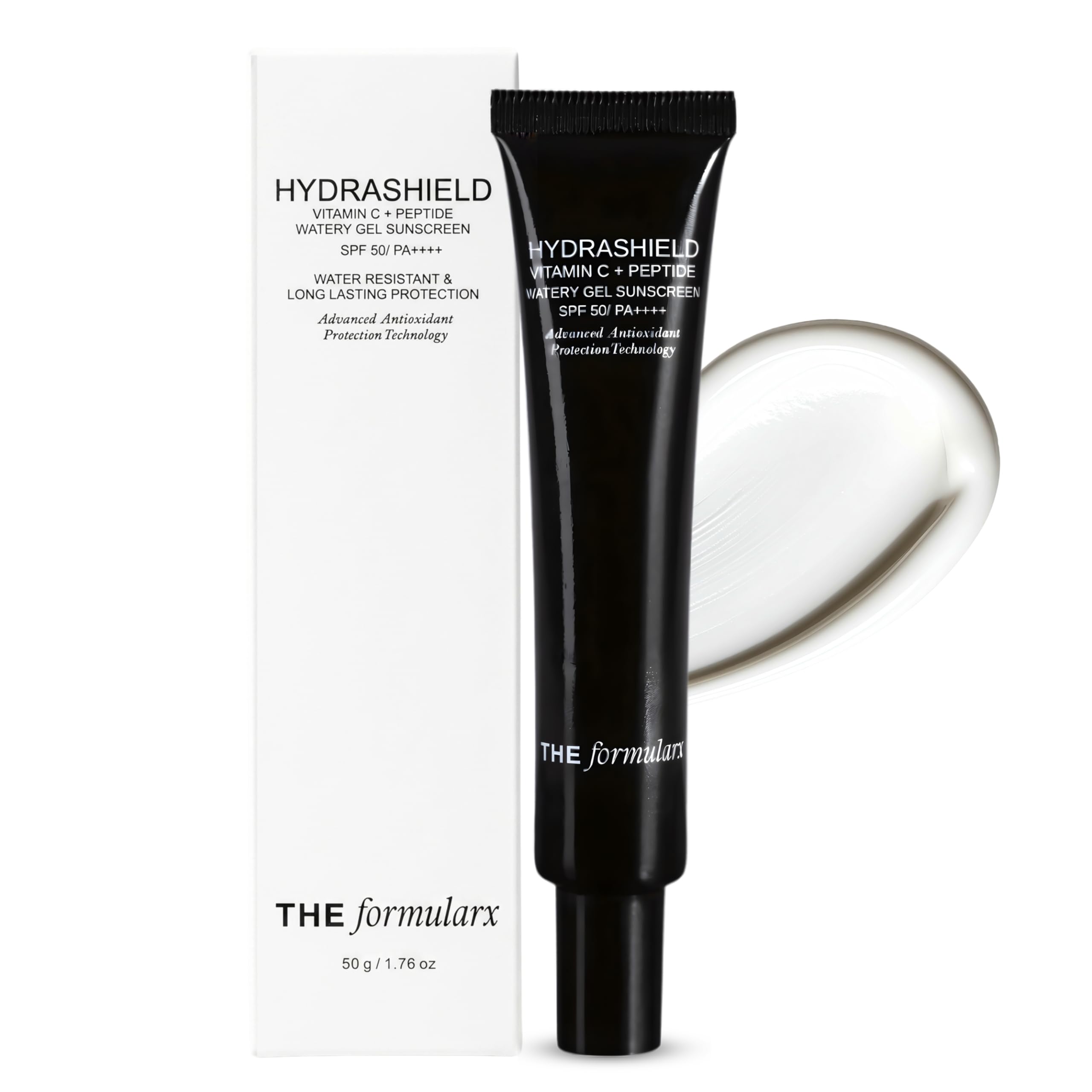 The Formularx Hydrashield Sunscreen SPF 50 PA++++ with Vitamin C & Peptide | For Oily, Acne, & Fungal Acne Prone Skin | Broad Spectrum UV & Blue Light Protection | Lightweight, No White Cast, Water & Sweat Resistant | Oil Free, Non-comedogenic, Sensitive Skin Friendly | Men & Women | 50g