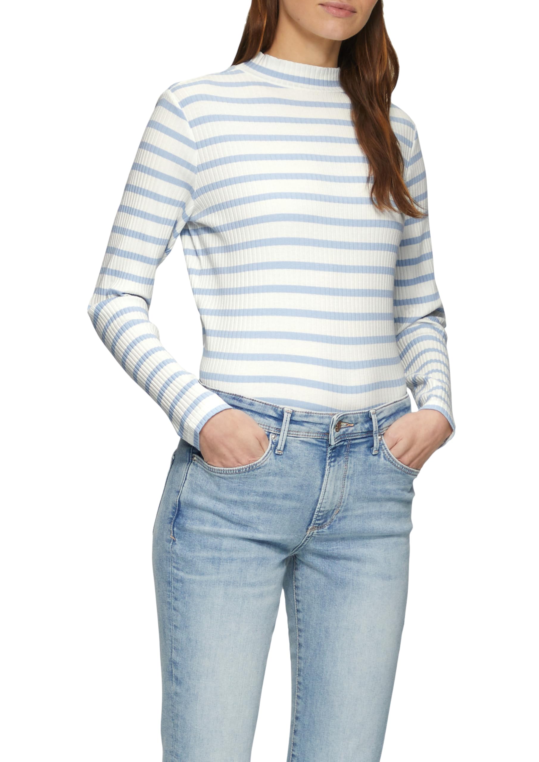 s.Oliver Damen 2157894 Langarmshirt mit Rippstruktur