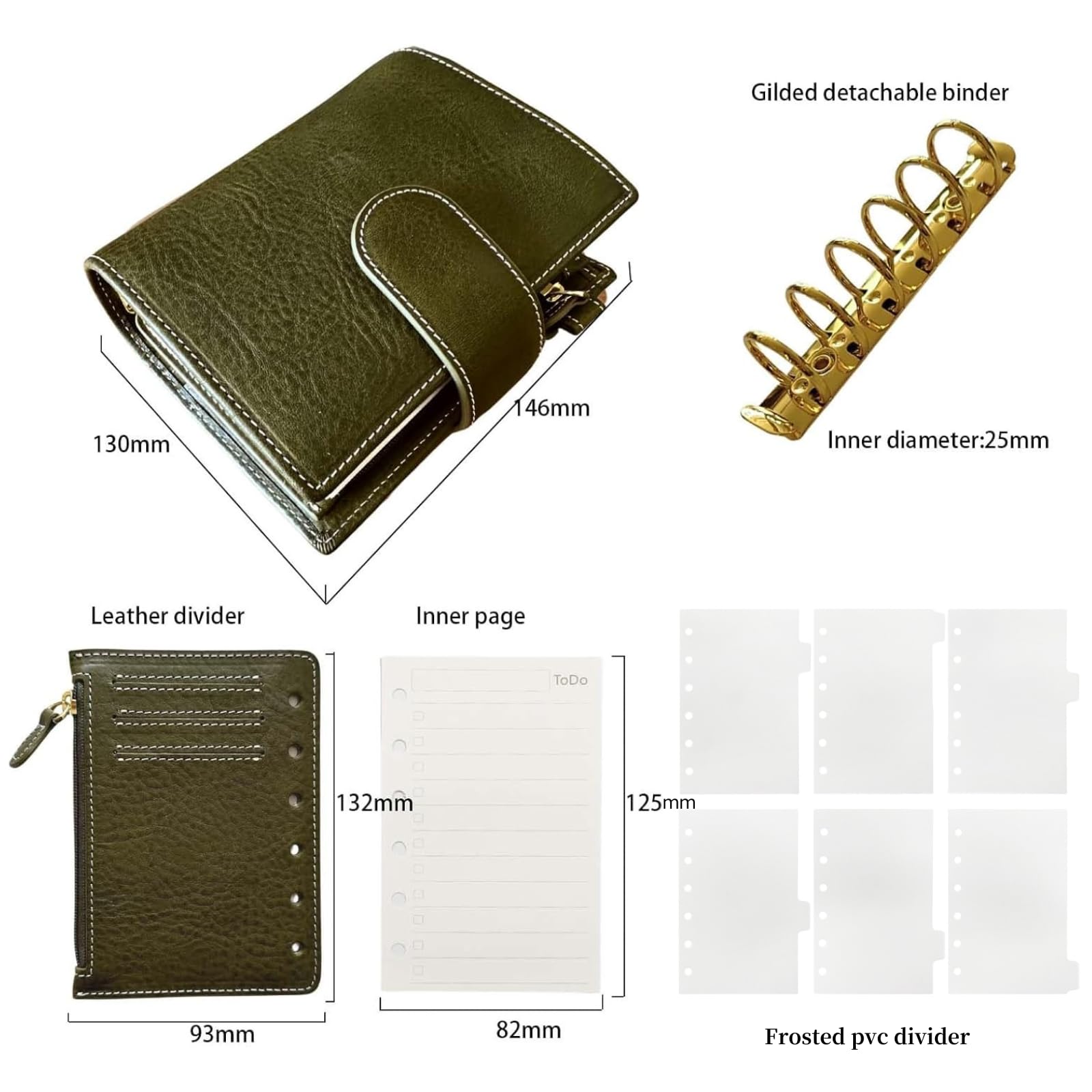 Burxxong A7 Organizer Minerva Box - Quaderno in Vera Pelle, Planner con Anelli Stalogy, Taccuino Tascabile con Raccoglitore da 25MM, Mini Agenda Diario (Verde Oliva)