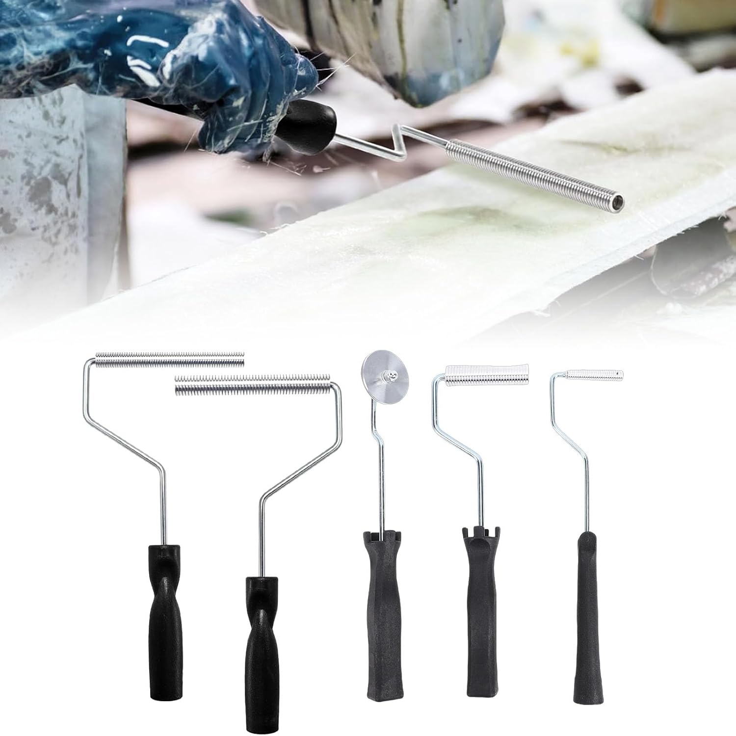 Fiberglass Roller Tools Kit, 5PCS Bubble Paddle Tool for Resin Composite Projects, Mold Making and Bathtub Boat Repair