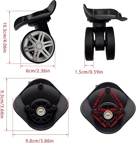 Vista 6 de 1 par de ruedas para maleta, ruedas de repuesto para equipaje con giro de 360, ruedas universales de repuesto para maleta, portaequipaje con 4