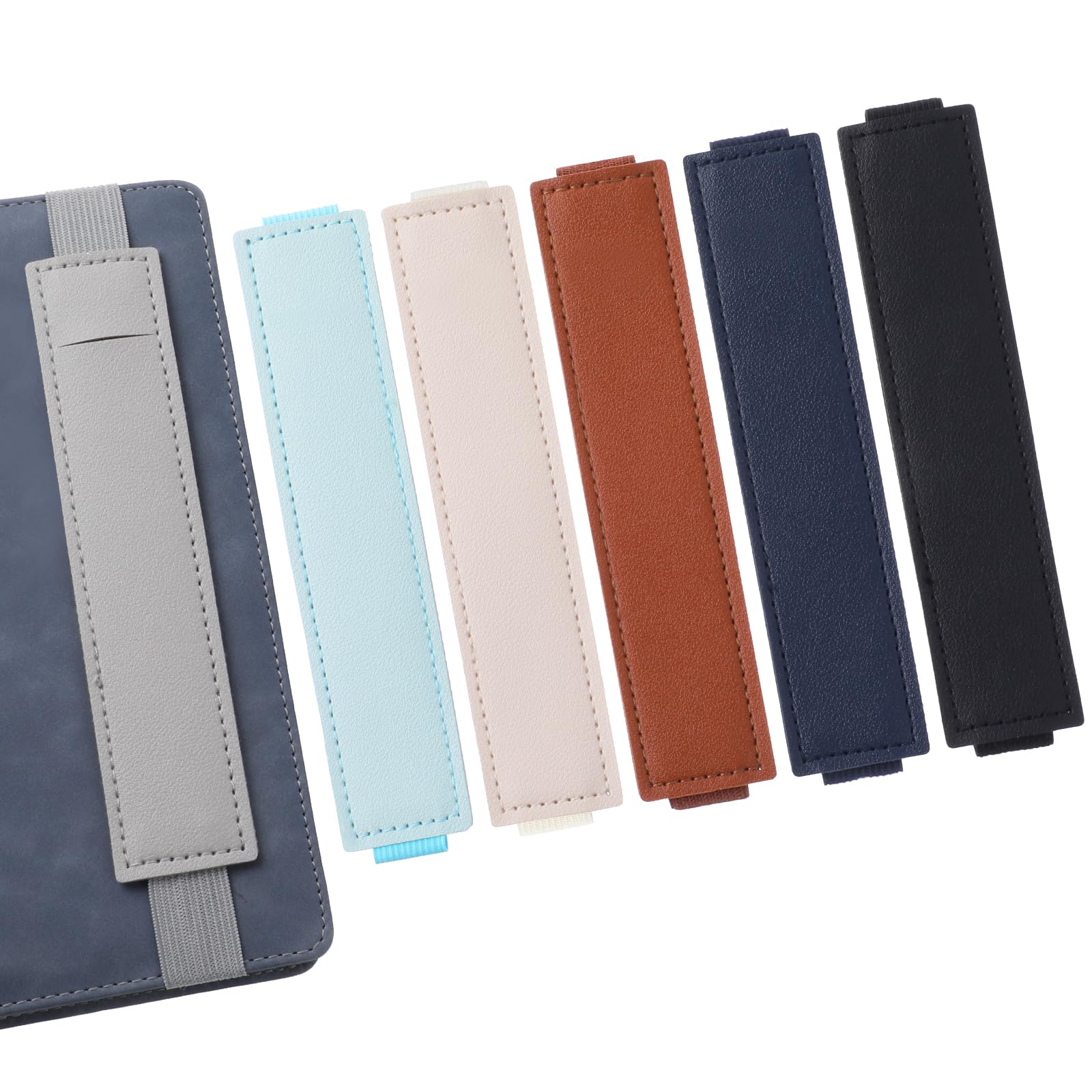 Grevosea 6 Pcs Adjustable Elastic Band Pen Holder, Notebook Pen Holder Detachable PU Leather Pen Sleeve Pouch Journal Pencil Holder for Journals Notebooks Books Rigid Tablet Covers (6 Colors)